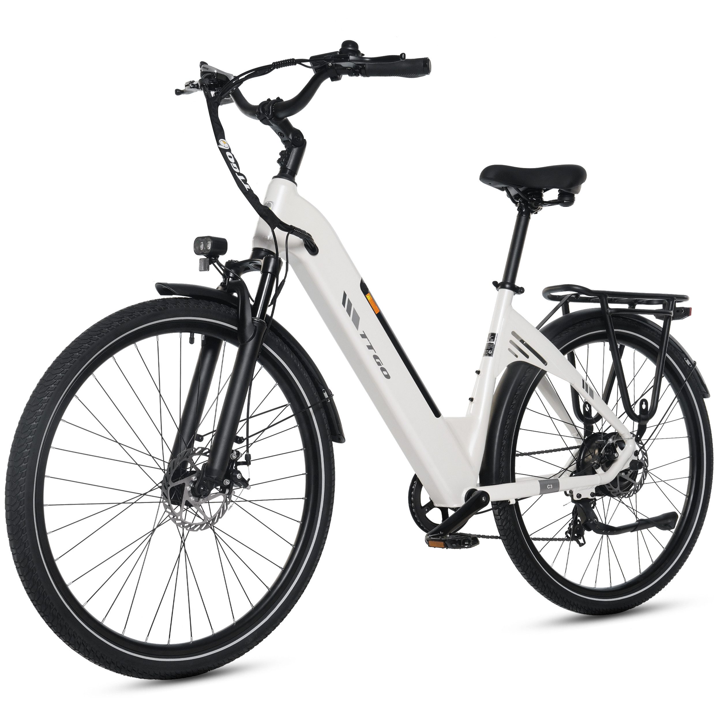 TTGO E-Bike Cityrad 28 Zoll, 52Nm Heckmotor, 120km, Elektrofahrrad, für Damen und Herren, 7 Gang Shimano, Kettenschaltung, Hinterradmotor, 648 Wh, (max. Belastung 125 kg, LCD-Display, Alu-Pedale, Aluminiumrahmen), 5 Stufen, C3-SE, E-Bike mit tiefem Einstieg, nur 25kg