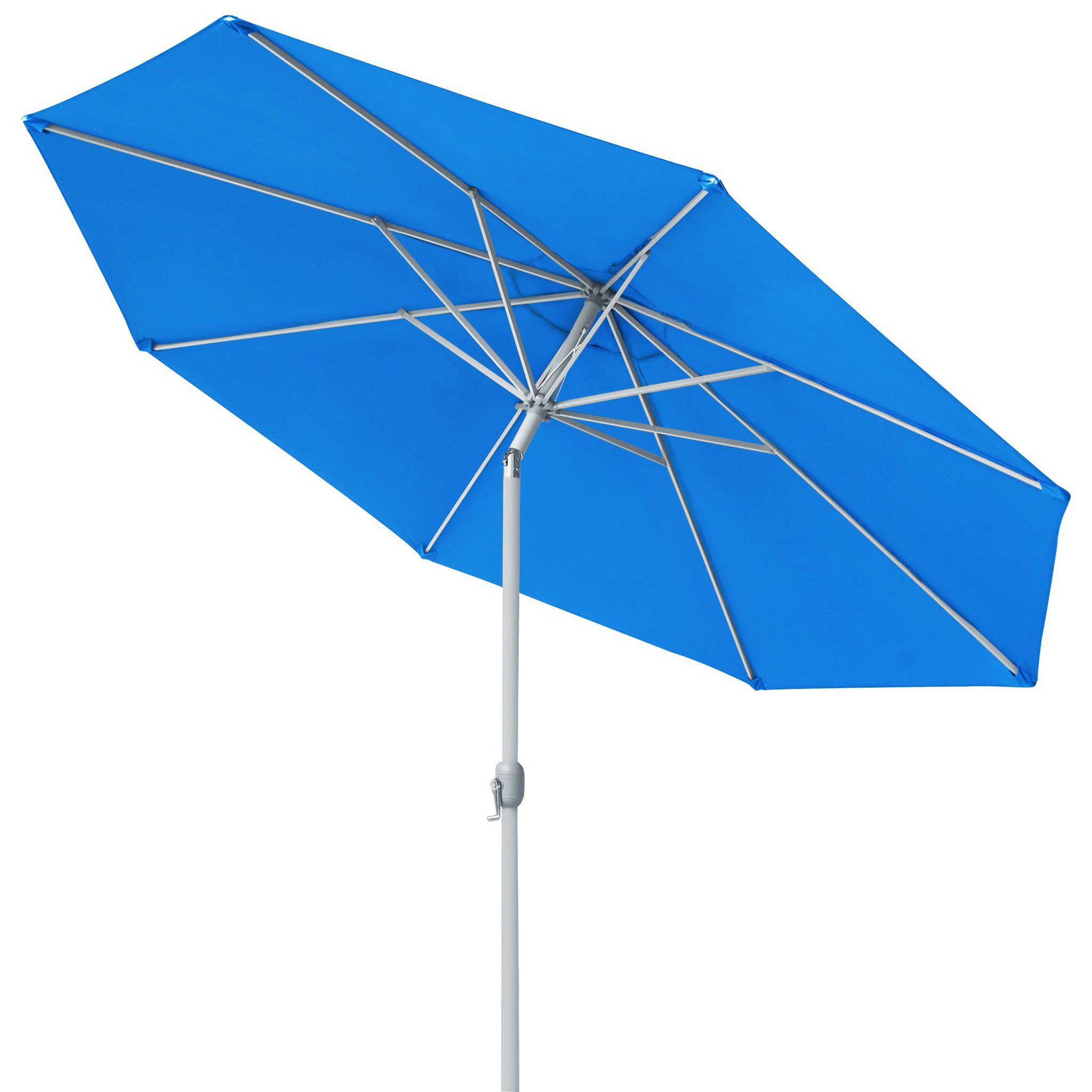 paramondo Sonnenschirm Sonnenschirm 3,5m rund blau Garten mit Kurbel UV-Schutz Gestell silber, LxB: 350x350 cm, Knickbar & komfortable Kurbelbedienung