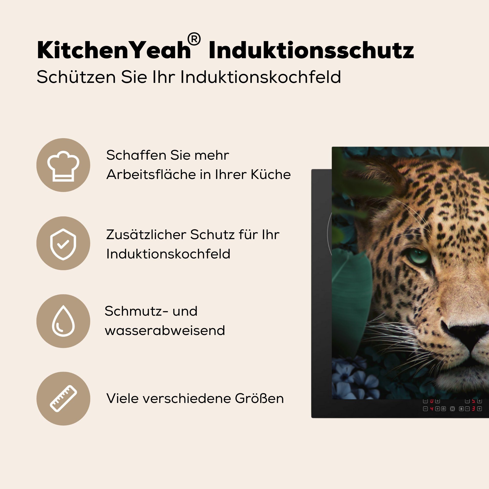 cm, für MuchoWow Wilde Dschungel Vinyl, Ceranfeldabdeckung, - küche Tiere, - Herdblende-/Abdeckplatte tlg), Panther Arbeitsplatte (1 78x78