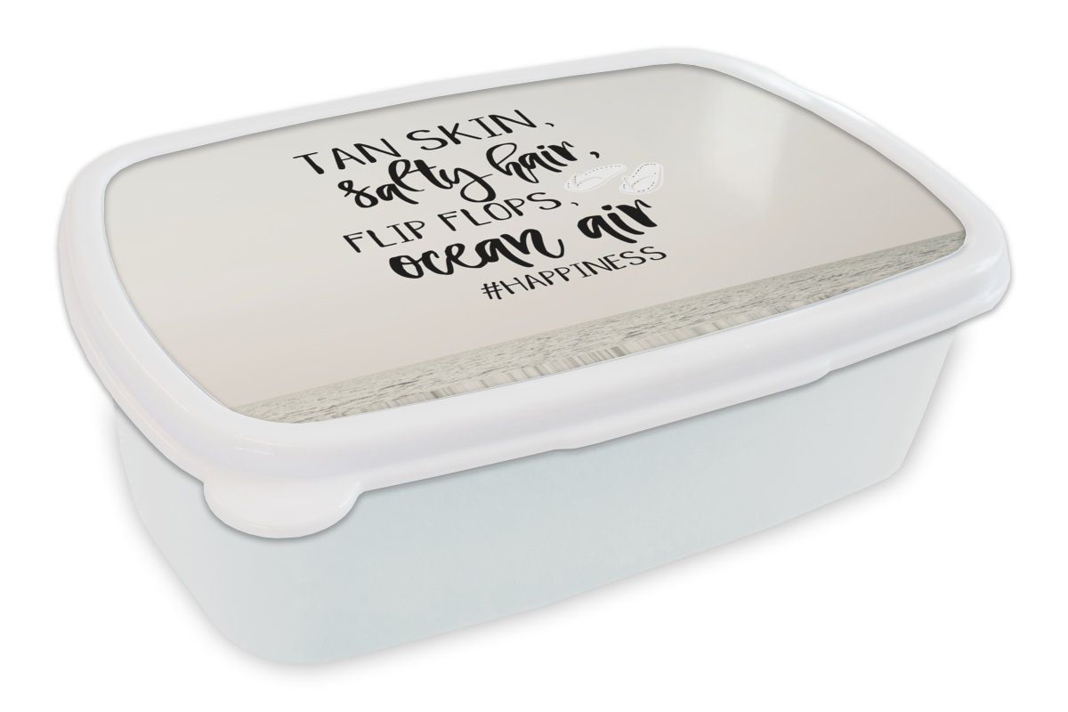 MuchoWow Lunchbox Sommer - Meer - Schwarz, Kunststoff, (2-tlg), Brotbox für Kinder und Erwachsene, Brotdose, für Jungs und Mädchen weiß