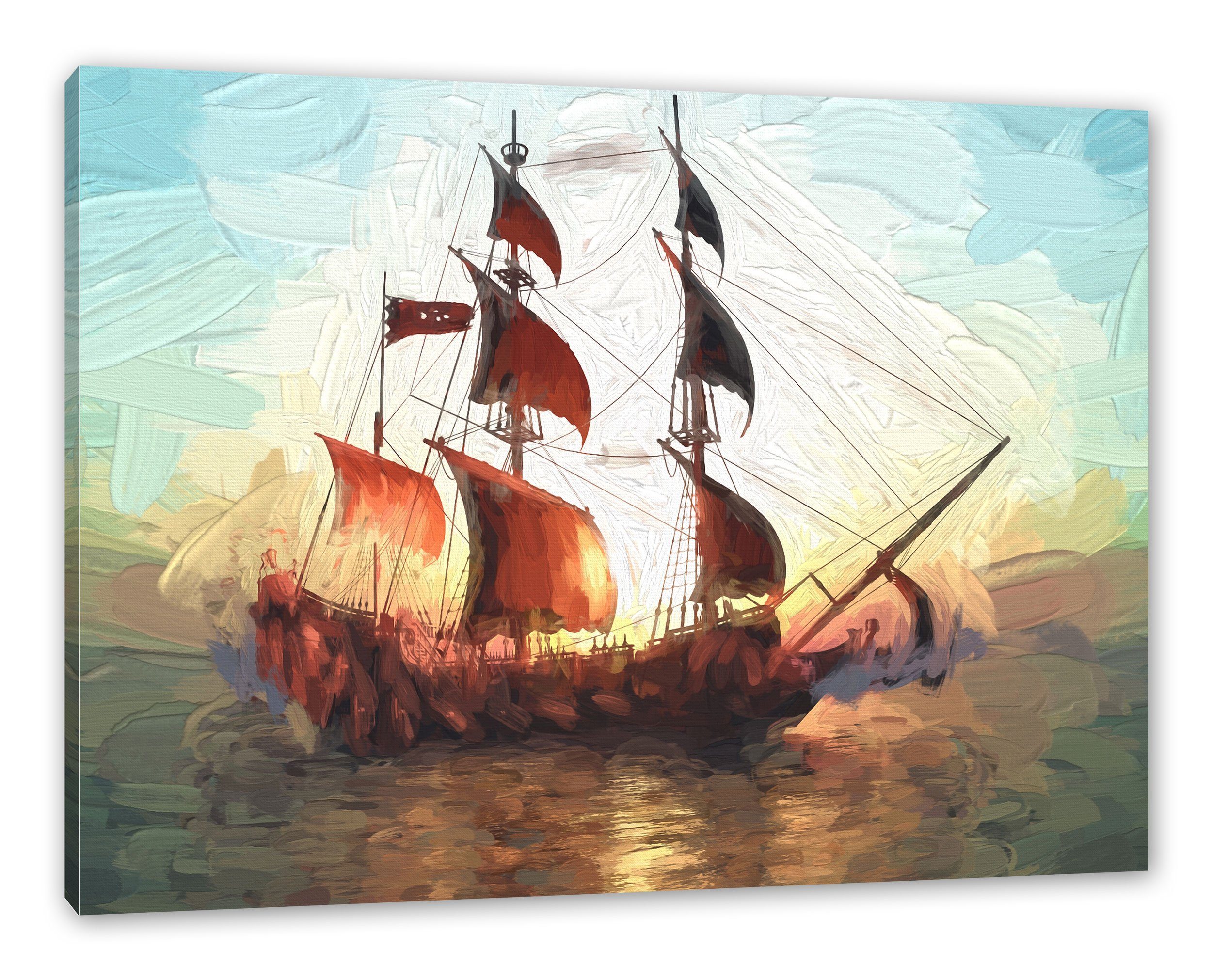 Pixxprint Leinwandbild Segelschiff, Segelschiff (1 St), Leinwandbild fertig bespannt, inkl. Zackenaufhänger