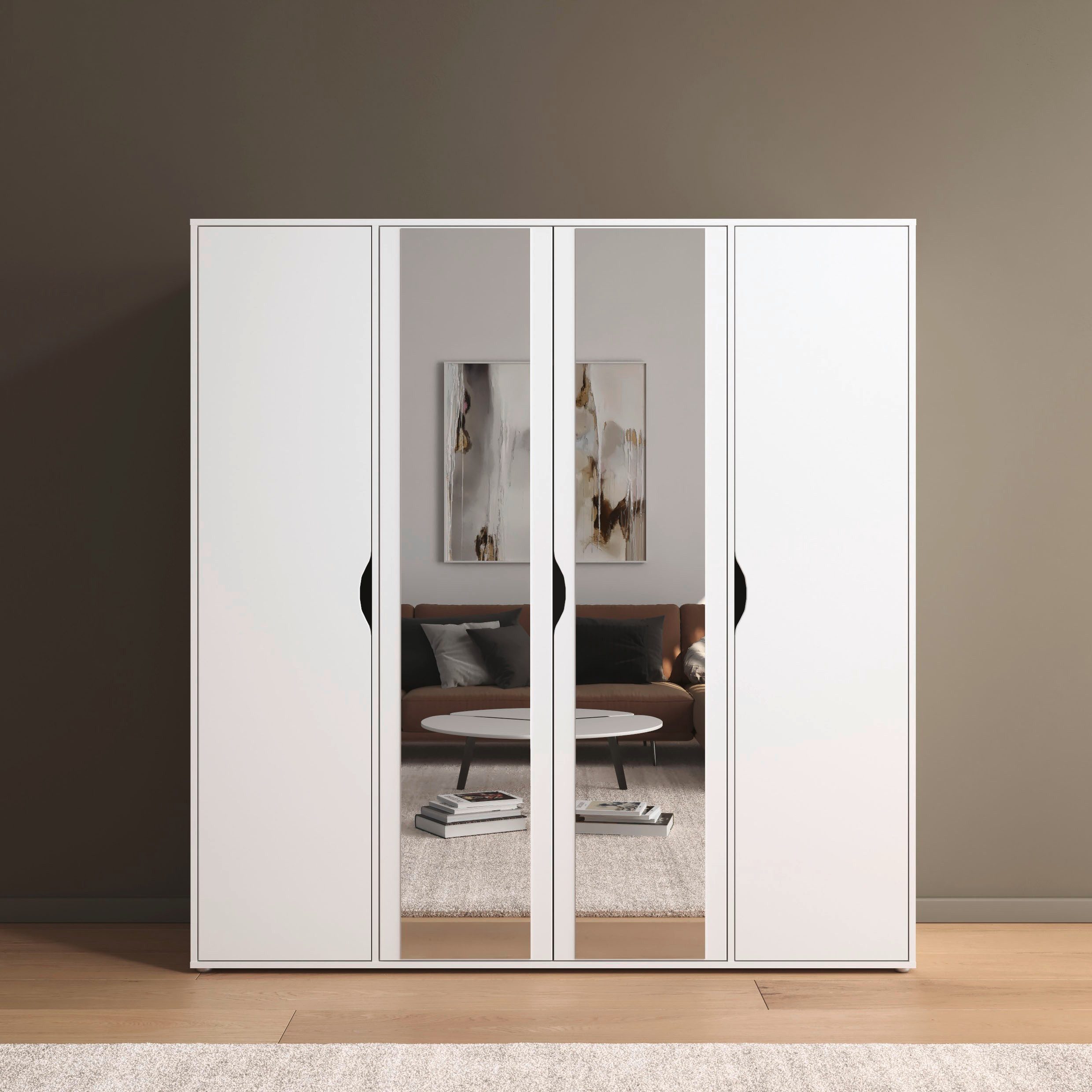 rauch Drehtürenschrank Kleiderschrank Schrank Garderobe Wäscheschrank NARAI mit Spiegel (in 3 verschiedenen Ausstattungen BASIC/CLASSIC/PREMIUM) Griffausfräsungen für eine grifflose Optik TOPSELLER MADE IN GERMANY