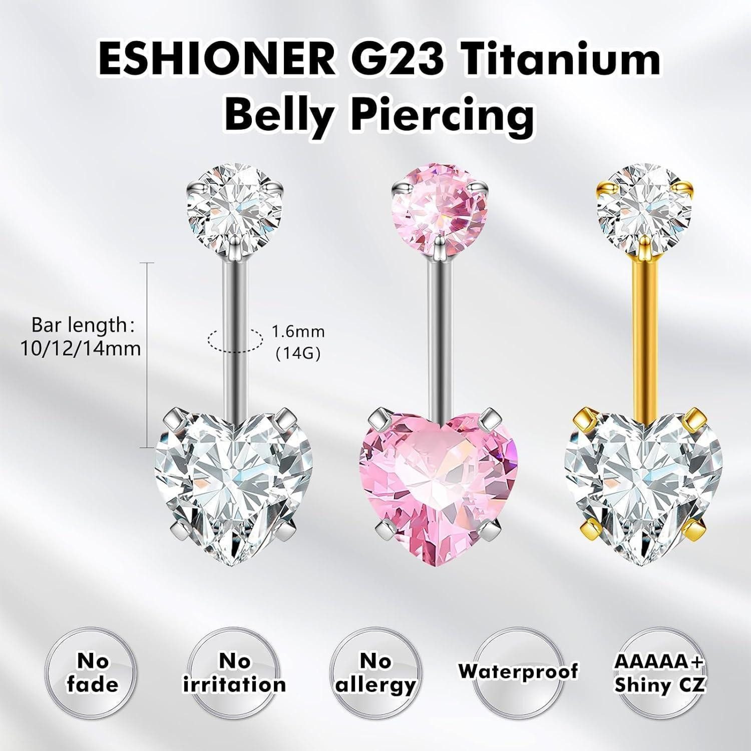 LuxusKollektion Bauchnabelpiercing Bauchnabelpiercing Titan 14G 12MM Gold Silber Kugeln 10MM Rosa Herz – Bild 2 von 5