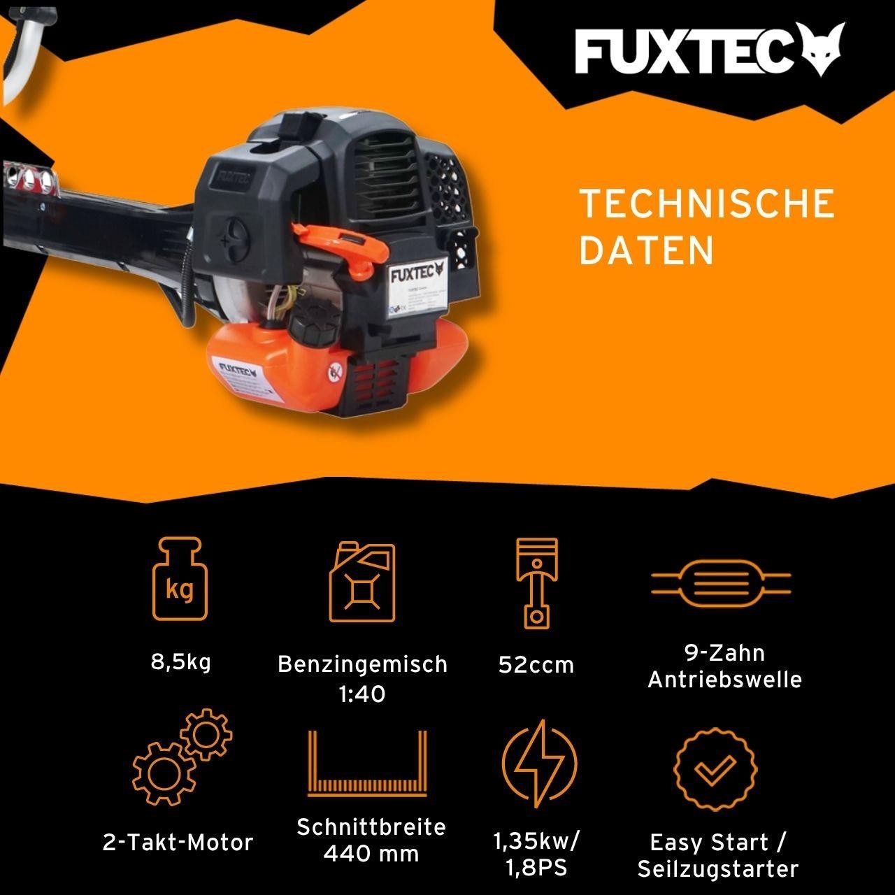 FUXTEC Benzin-Motorsense FX-PS152, 44 cm Arbeitsbreite Messer, 52ccm 1,8PS Highend Anti-Vibrationseinrichtung Profi-Komfort-Tragegurt