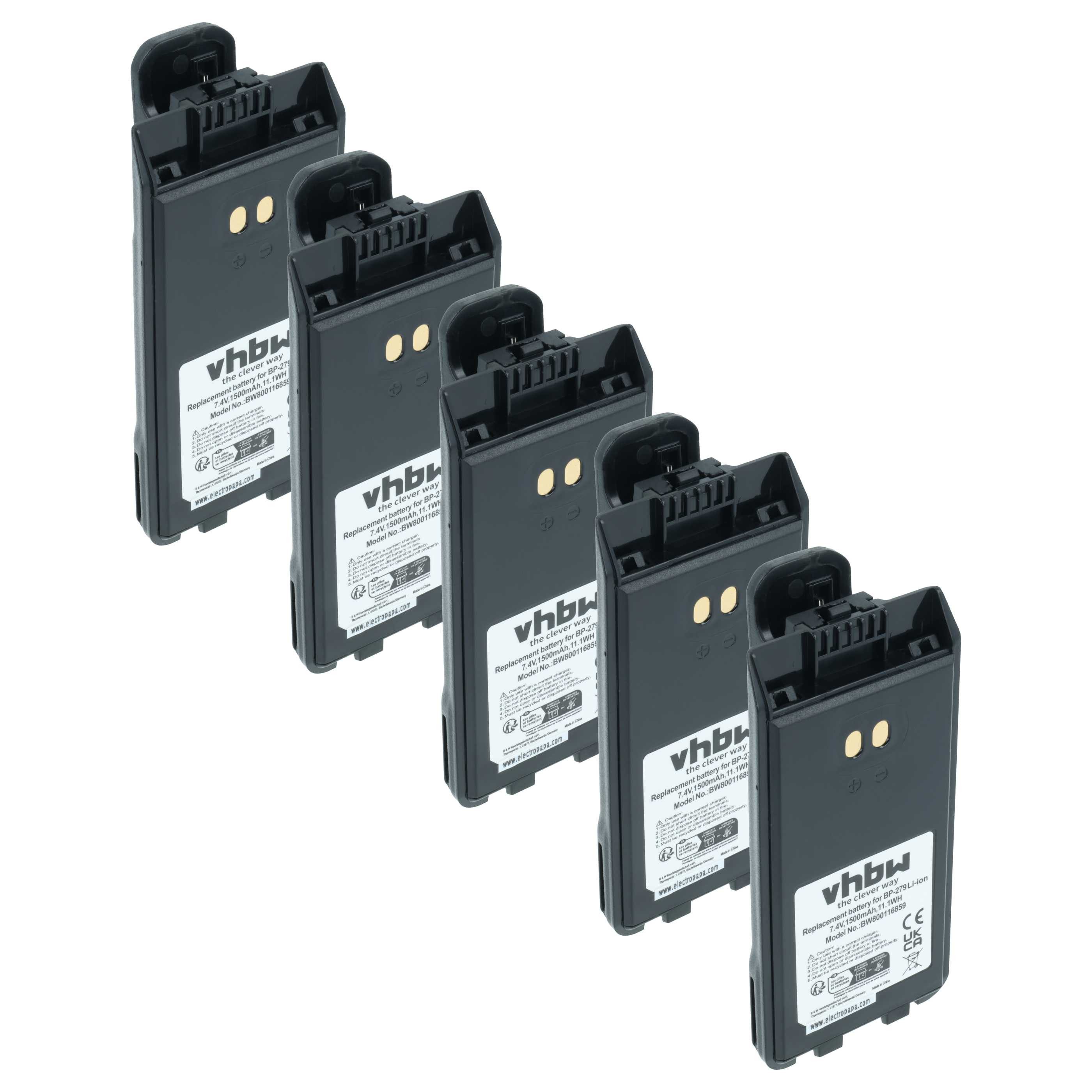 vhbw passend für Icom IC-V88 Funkgerät (1500 mAh, 7,4 V, Li-Ion) Akku Akku Li-Ion 1500 mAh (7,4 V, 5 St), Leistungsfähige Austausch-Akkus für Ihr Funkgerät, Walkie-Talkie