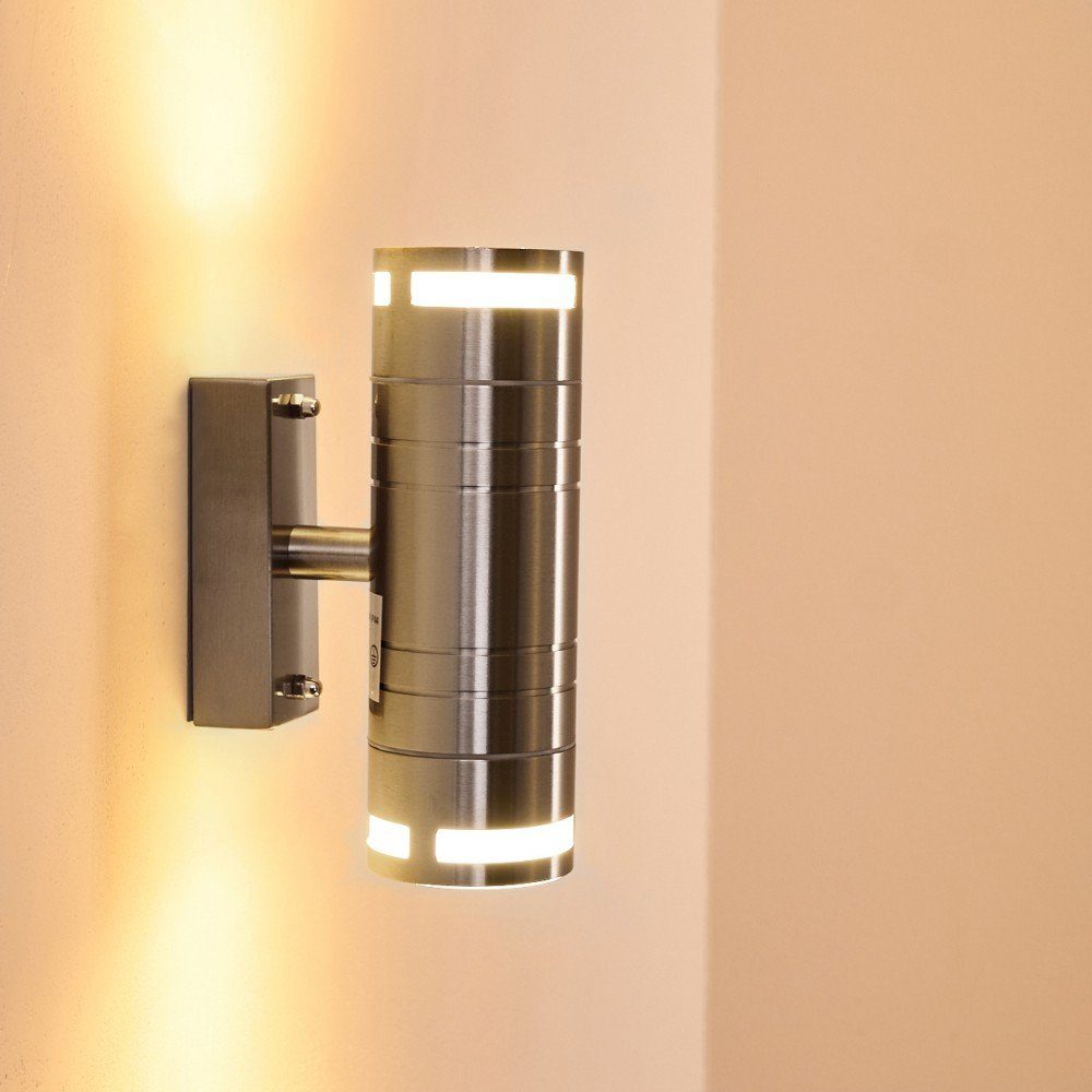 moderne »Maratea« Gartenbeleuchtung Außen-Wandleuchte mit Leuchtmittel, ohne LED IP44 Up&Down-Effekt, 2xGU10, aus Außenwandlampe in Edelstahl, Metall/Glas hofstein