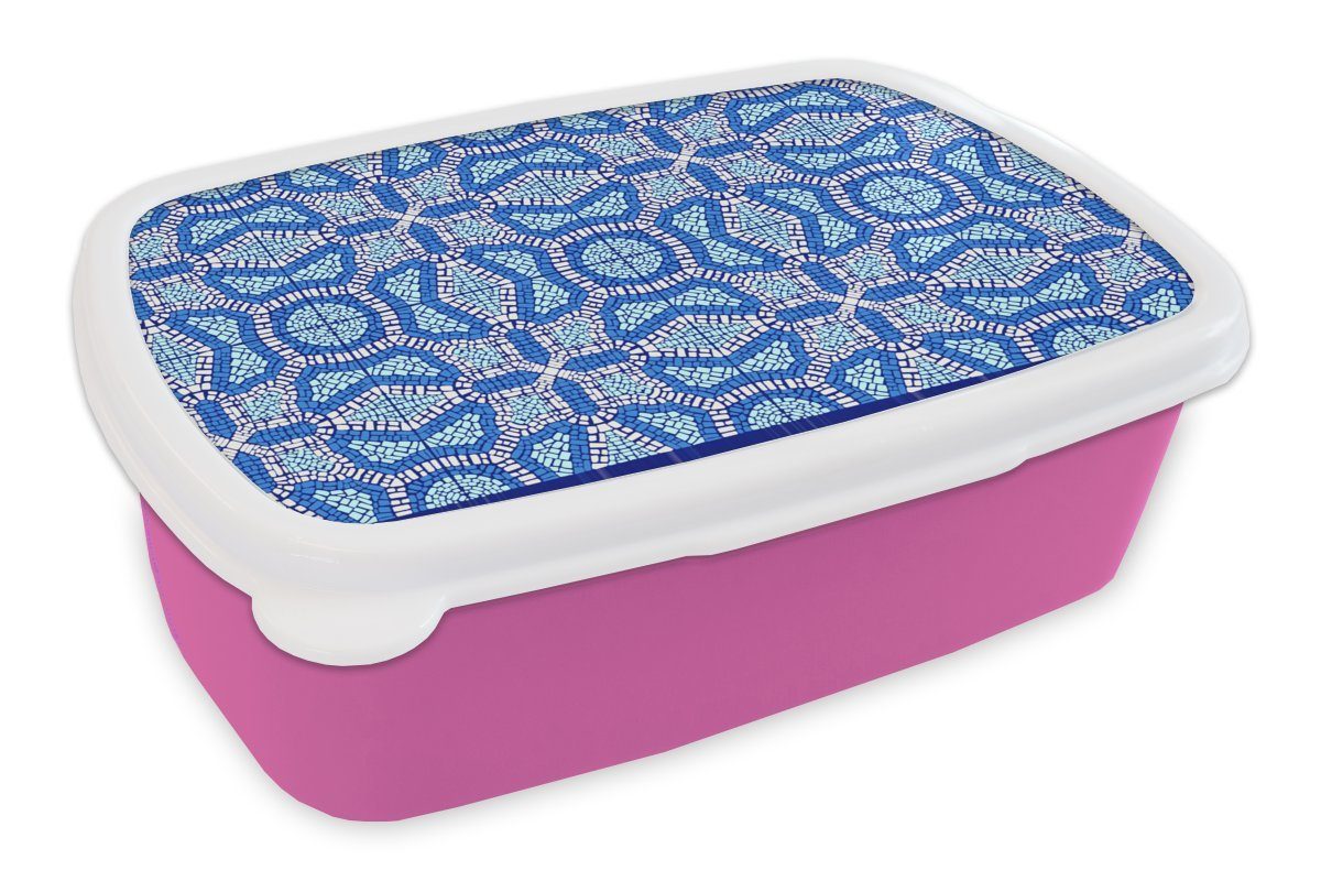 MuchoWow Lunchbox Mosaik - Blau - Design, Kunststoff, (2-tlg), Brotbox für Erwachsene, Brotdose Kinder, Snackbox, Mädchen, Kunststoff rosa