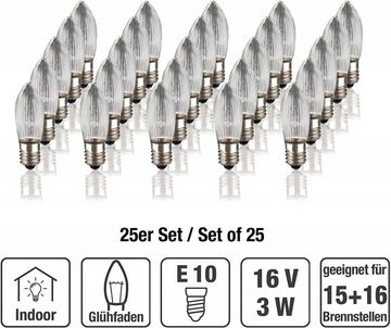 Hellum LED-Leuchtmittel Hellum 25 x Riffelkerze E10 16V 3W klar