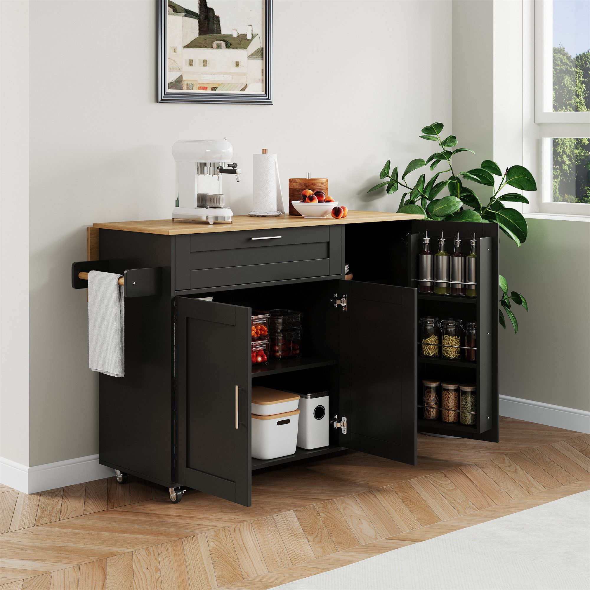 Merax Kücheninsel Mit Rollen - Mobile Arbeitsplatte Mit Stauraum