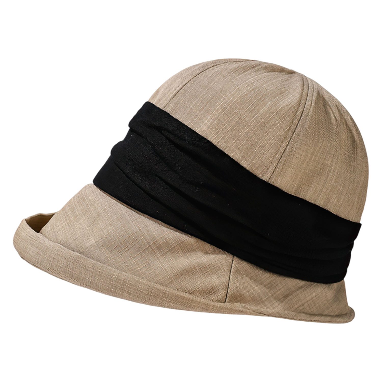 Refttenw Fischerhut Damen Leinen Sonnenhut vintage Reisehut Bucket Hat Strandhut mit abnehmbarer Kinnband und formbarem Draht in der Krempe