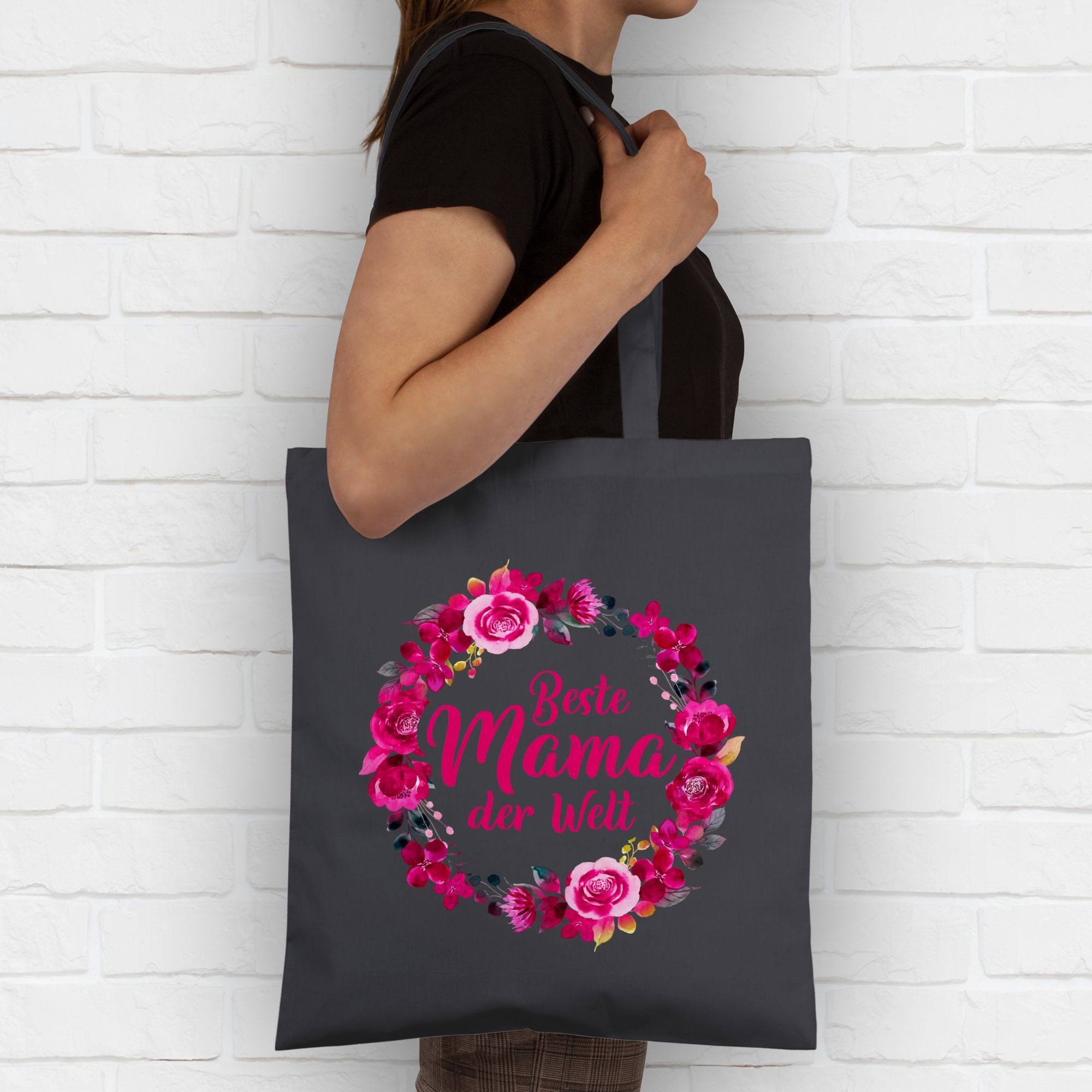 Shirtracer Welt Muttertagsgeschenk Blumenkranz, 2 Dunkelgrau der Beste Mama Umhängetasche