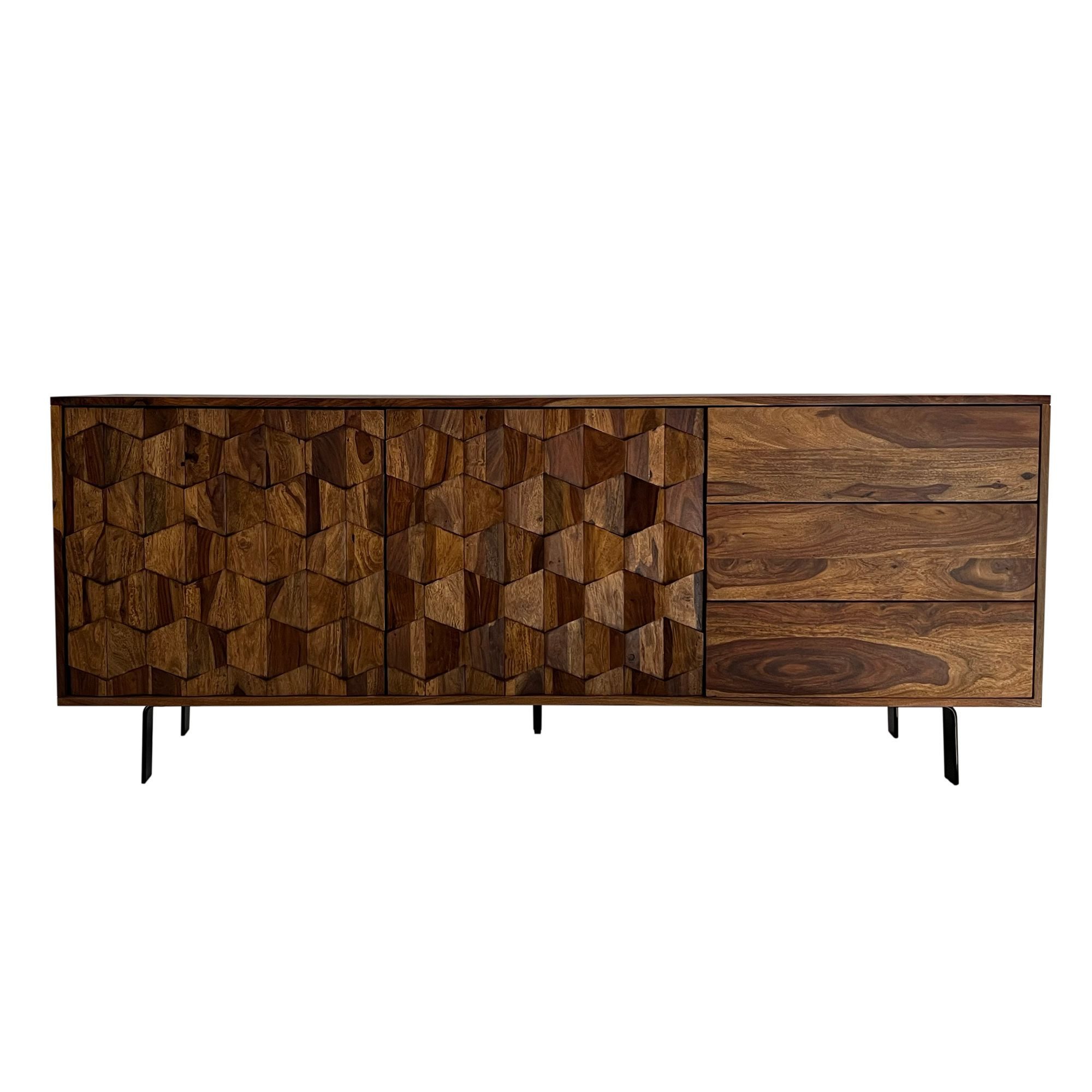 furnicato Sideboard Massivholz, Walnuss Finish 175 cm – Kommode mit Türen