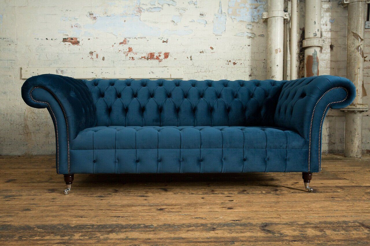 JVmoebel Chesterfield-Sofa Knöpfen. Textil Die Modern, Chesterfield Sitzer Sofa Couch Polster 3 Rückenlehne Stoff mit