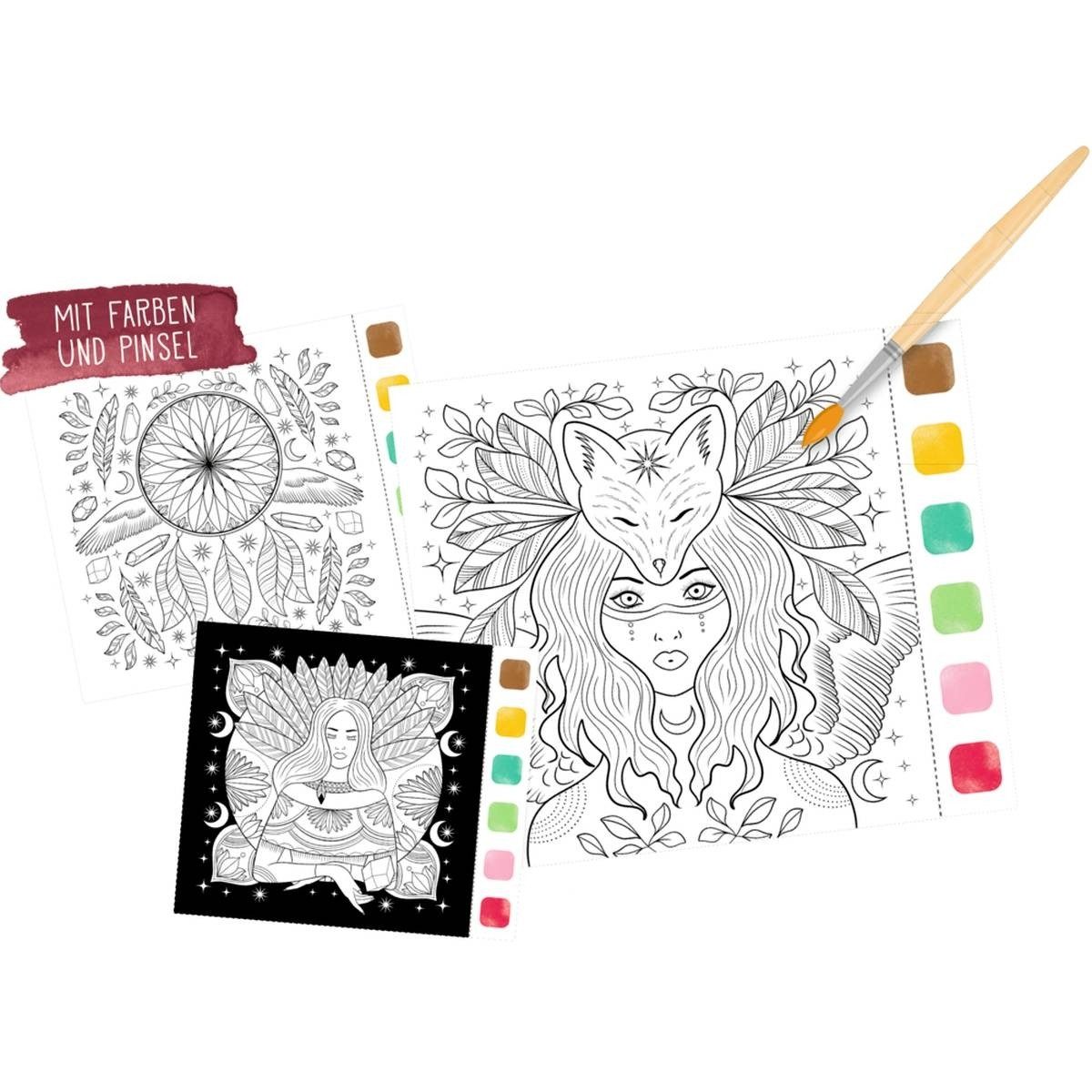 COPPENRATH DIE SPIEGELBURG Malvorlage Aquarell Malblock mit Farben & Pinsel, 15 Motive, Kreativset