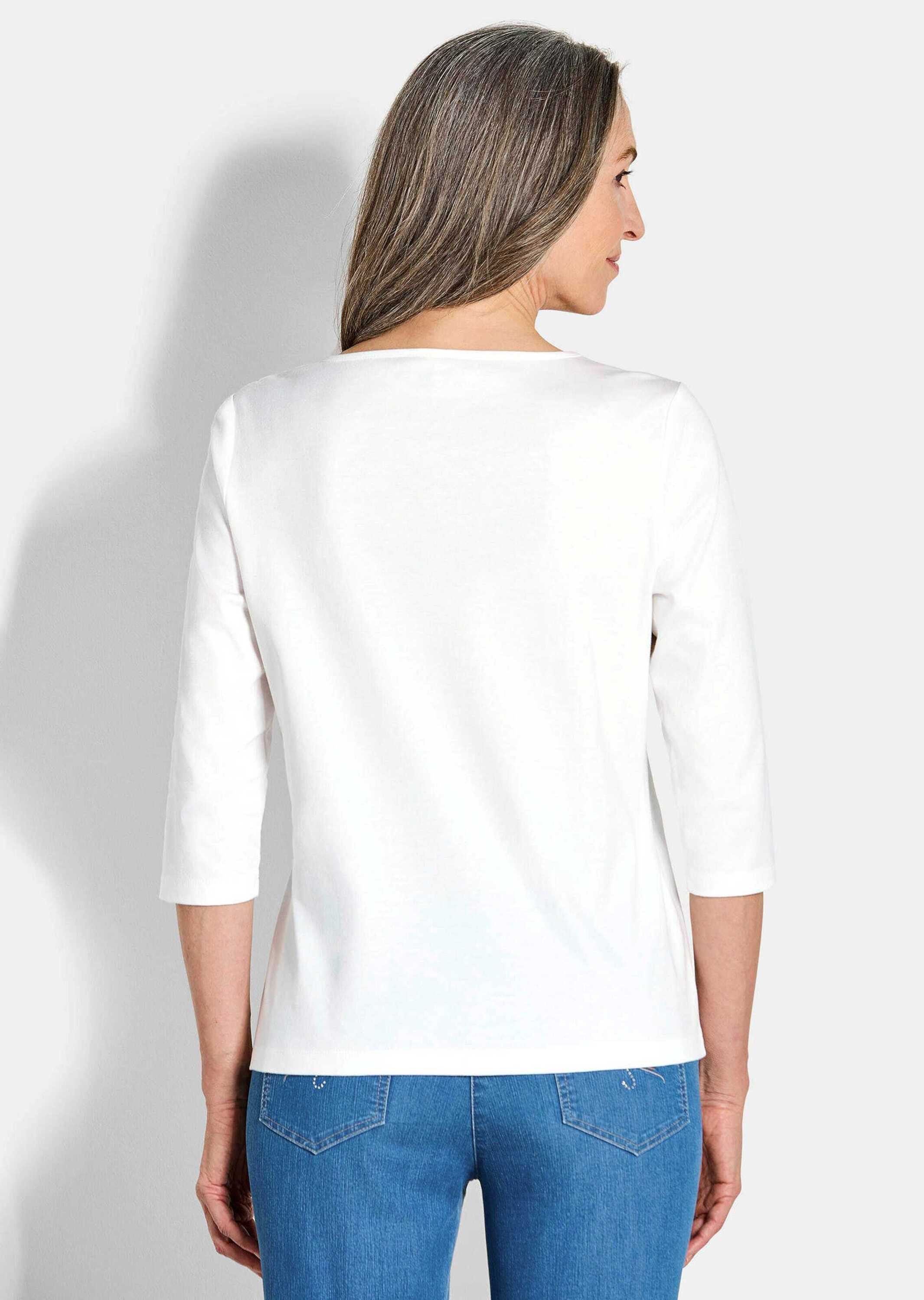 GOLDNER Print-Shirt Basic Shirt mit U-Boot-Ausschnitt Baumwollshirt im klassischen Design mit 3/4-Arm, Rundhalsausschnitt
