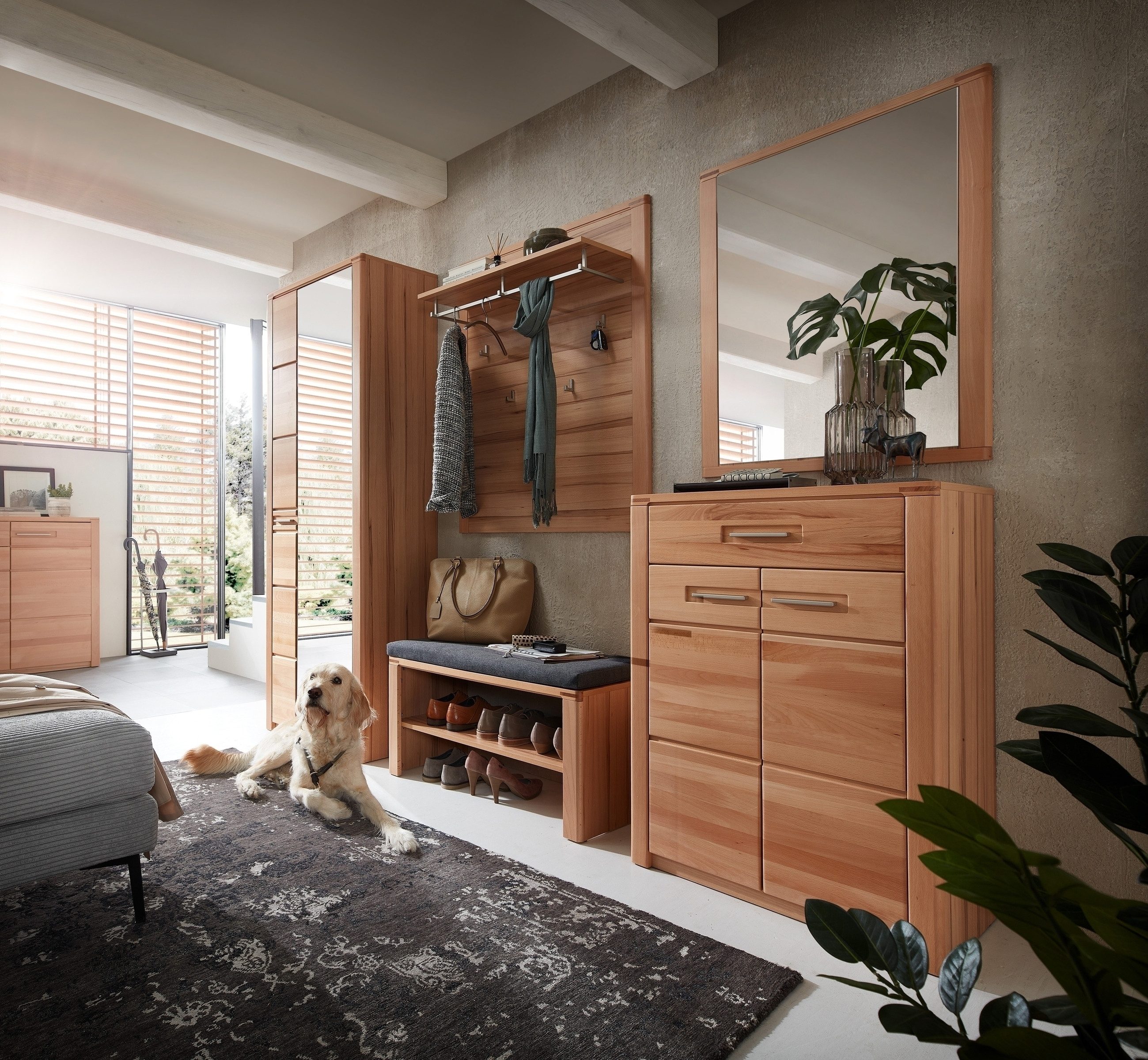 Innostyle Garderobenpaneel 5 Haken, Ablage-Boden, FSC Kernbuche teilmassiv - 90x110x29cm (B/H/T)