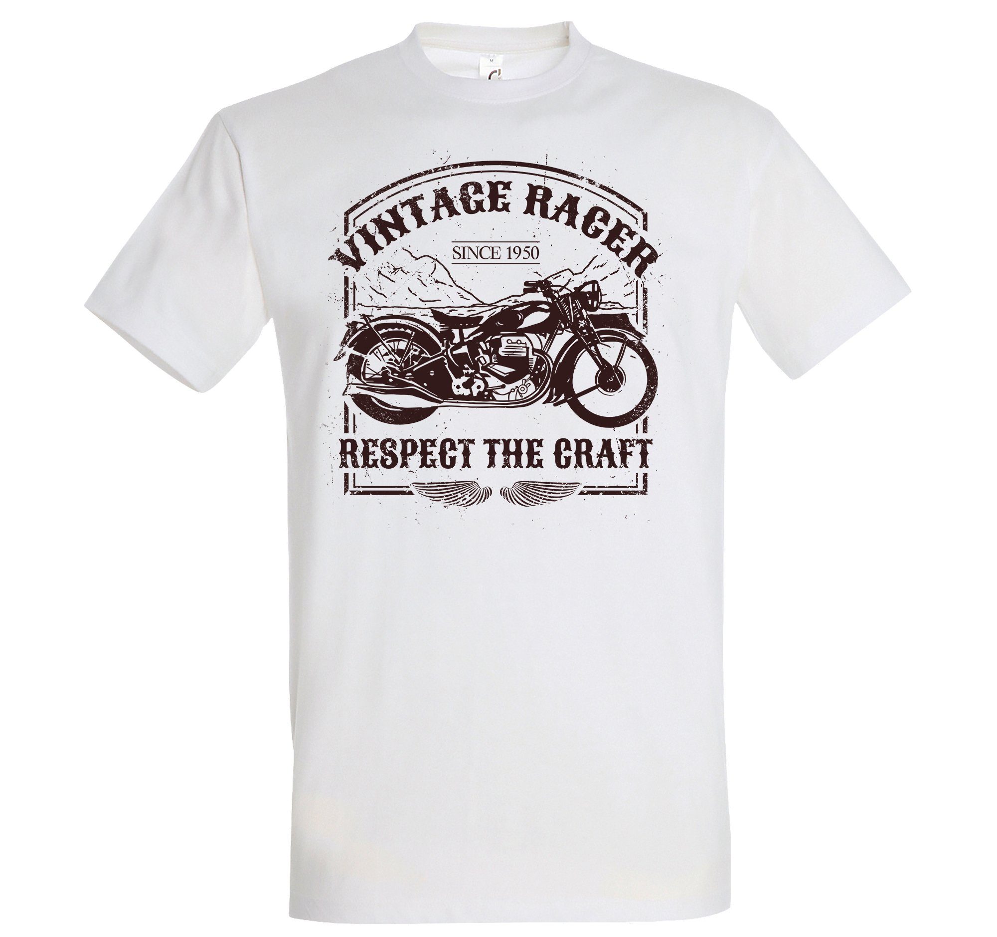 trendigem mit Weiß Shirt Youth Vintage Herren Racer T-Shirt Frontprint Designz