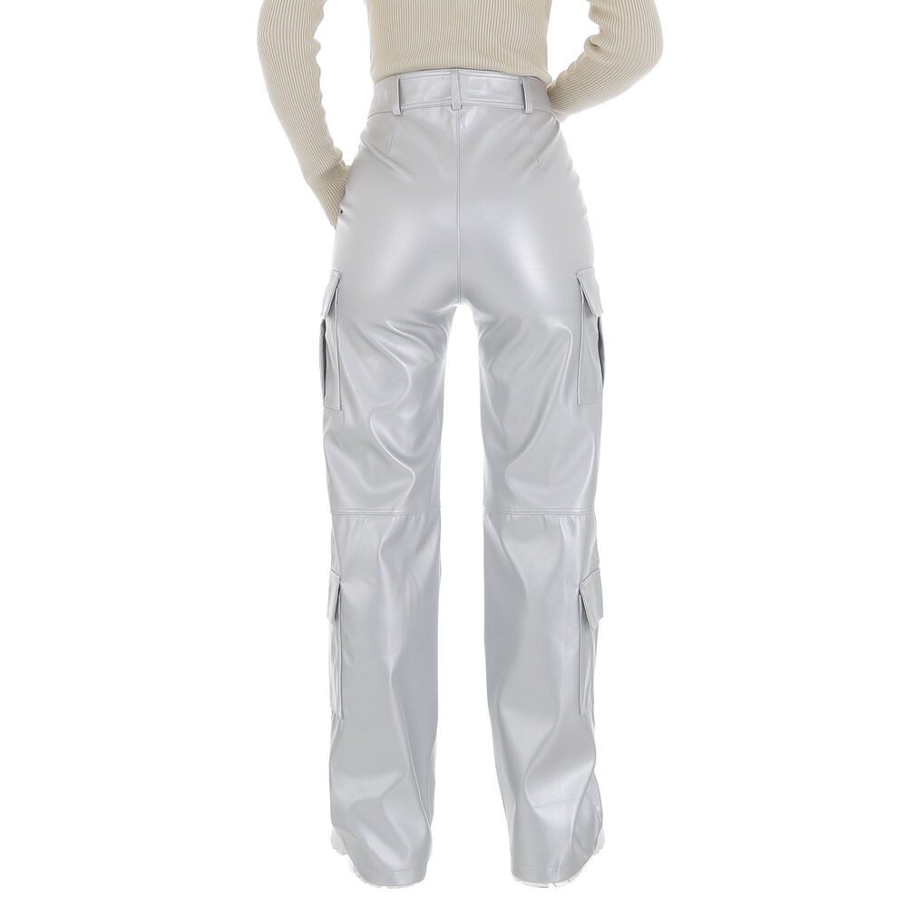 Ital-Design Lederimitathose Damen Freizeit (86365184) Glänzend Hose in Lederoptik in Silber