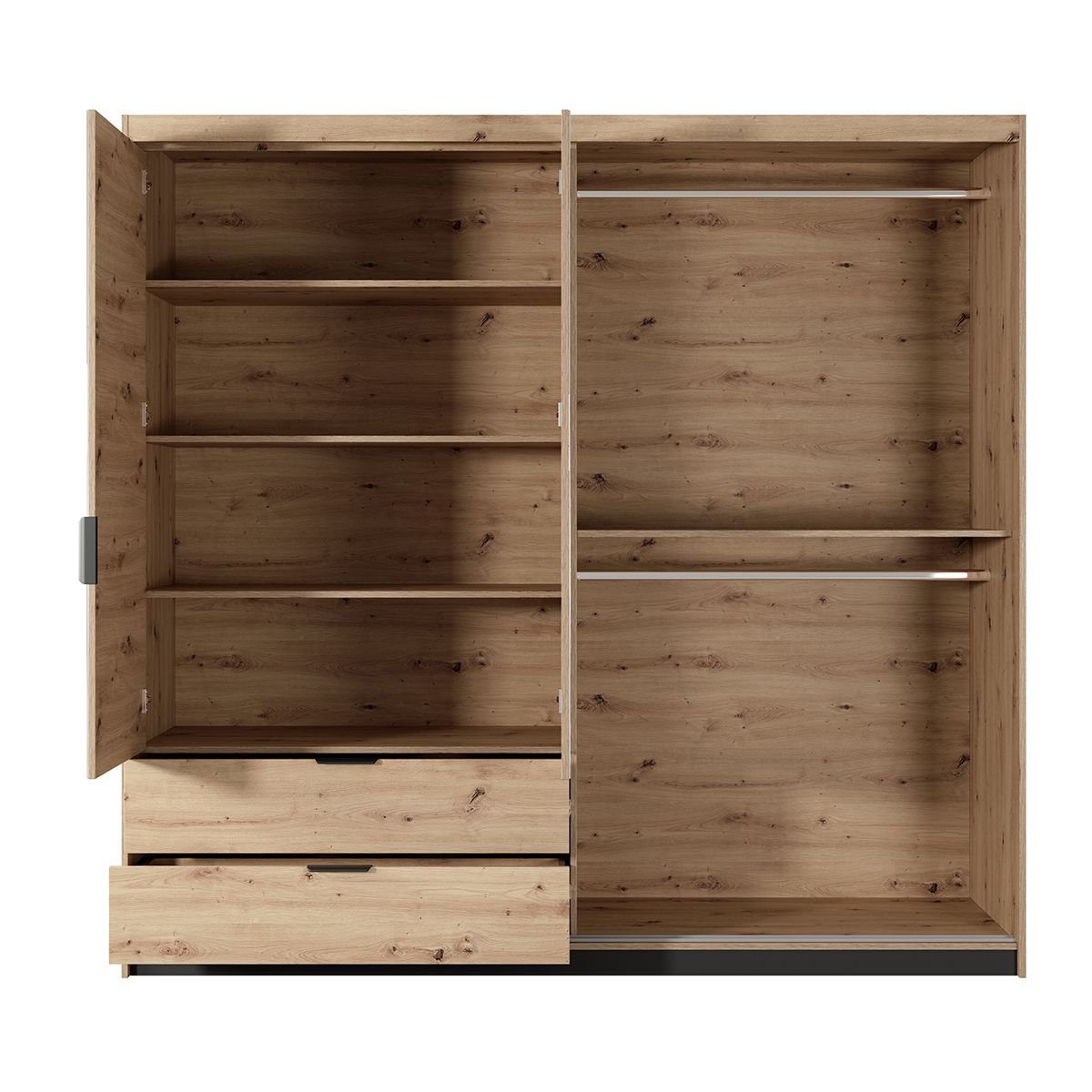 MOEBLO Kleiderschrank ANTALYA 220 (Schrank mit vielen Einlegeböden und Kleiderstange Schlafzimmer-Wohnzimmerschrank Schiebtüren Deruhtüren, Gaderobe mit Spiegel Schwebetürenschrank 2-türig Loft Design) - (BxHxT): 220x210x60cm