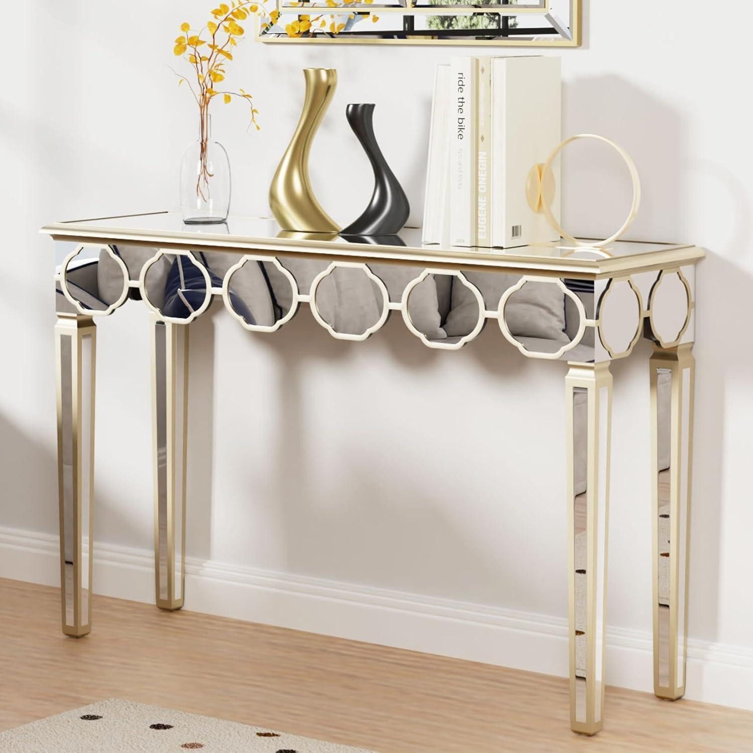 LuxusKollektion Konsolentisch Konsolentisch Gold 120 cm Spiegelglas Luxus Design Wohnzimmer