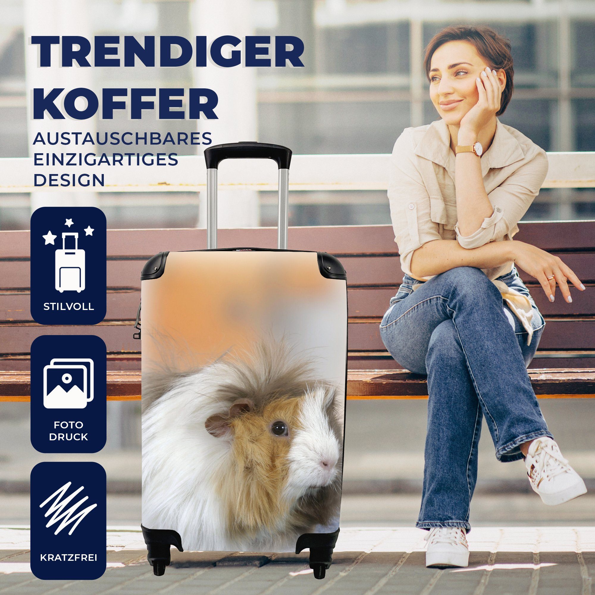 Handgepäckkoffer rollen, MuchoWow Handgepäck Reisekoffer für Mini-Meerschweinchen, Trolley, Ferien, 4 mit Reisetasche Rollen,