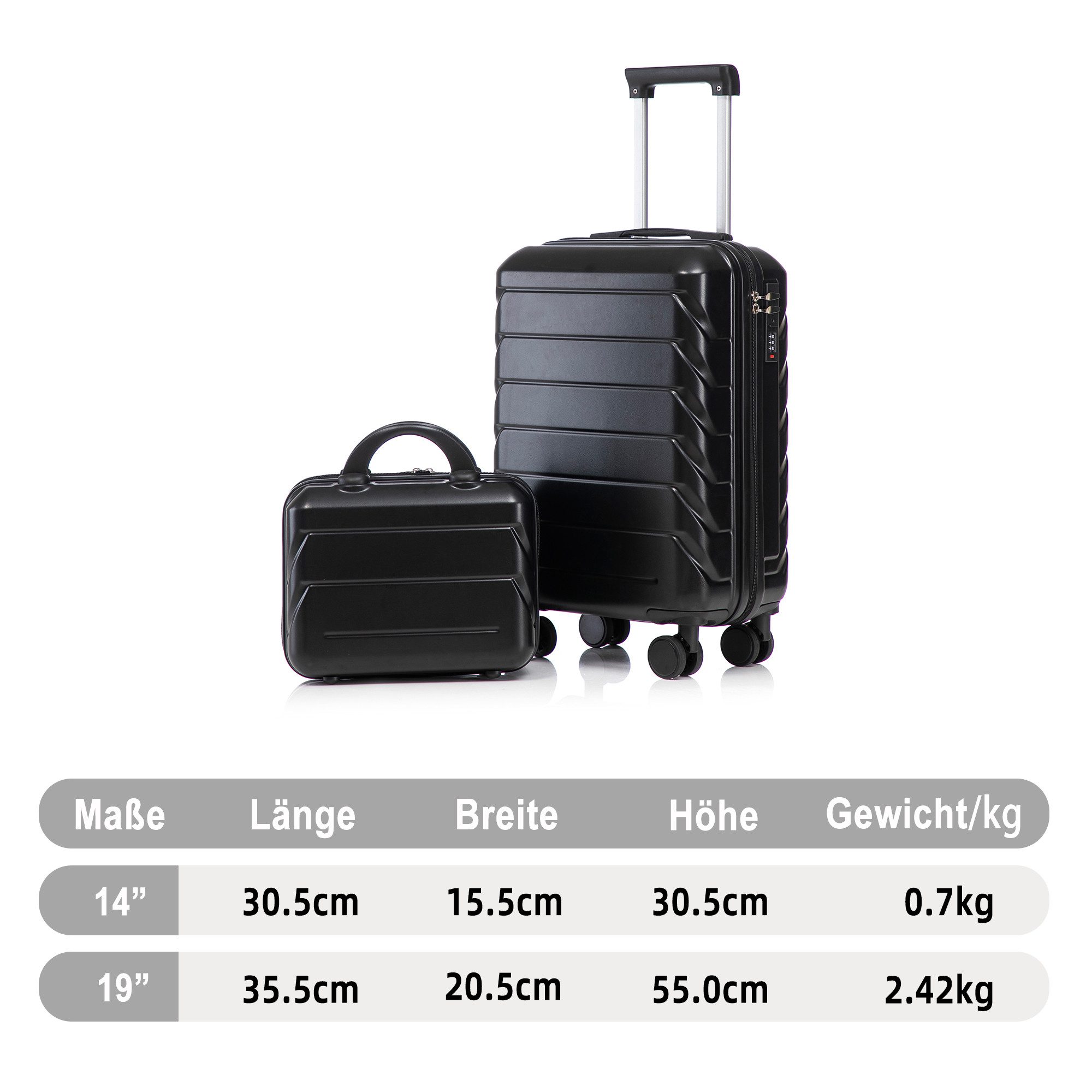 GLP Trolleyset Hartschalen Koffer S-M Set Reisekoffer Trolley, 4 Rollen, (Robustes Koffer-Set aus ABS-Hartschale, 2 tlg., 360° leisen Doppelrollen & verstellbarem Teleskopgriff), für Reisen, Wochenendtrips & Geschäftsreisen