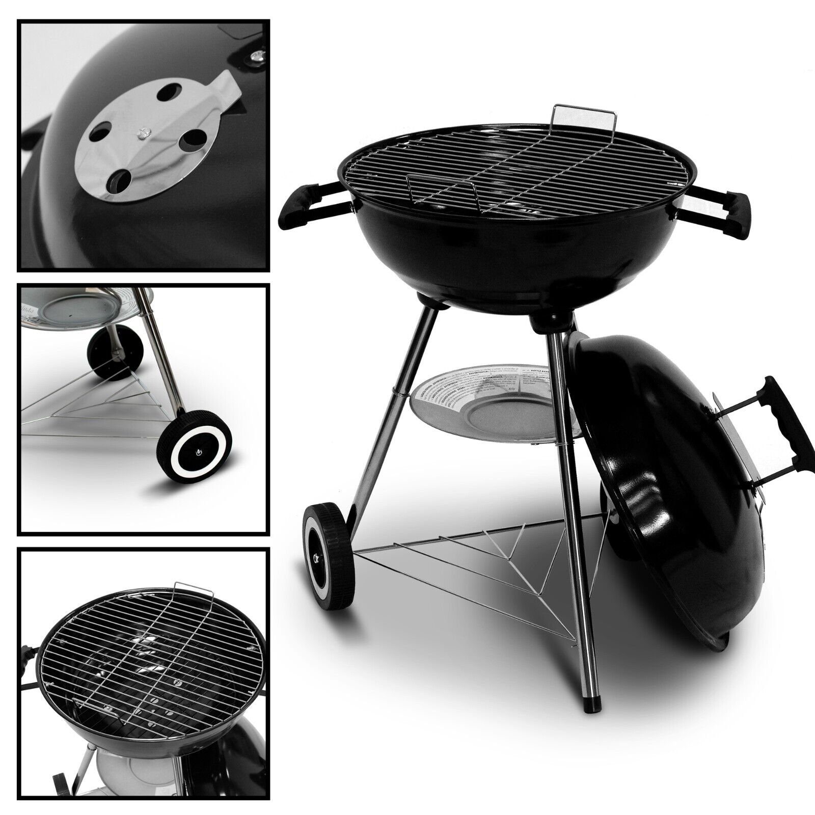 Holzkohlegrill XXL Kugelgrill Holzkohlegrill Standgrill Ø44 Grillwagen BBQ Grill