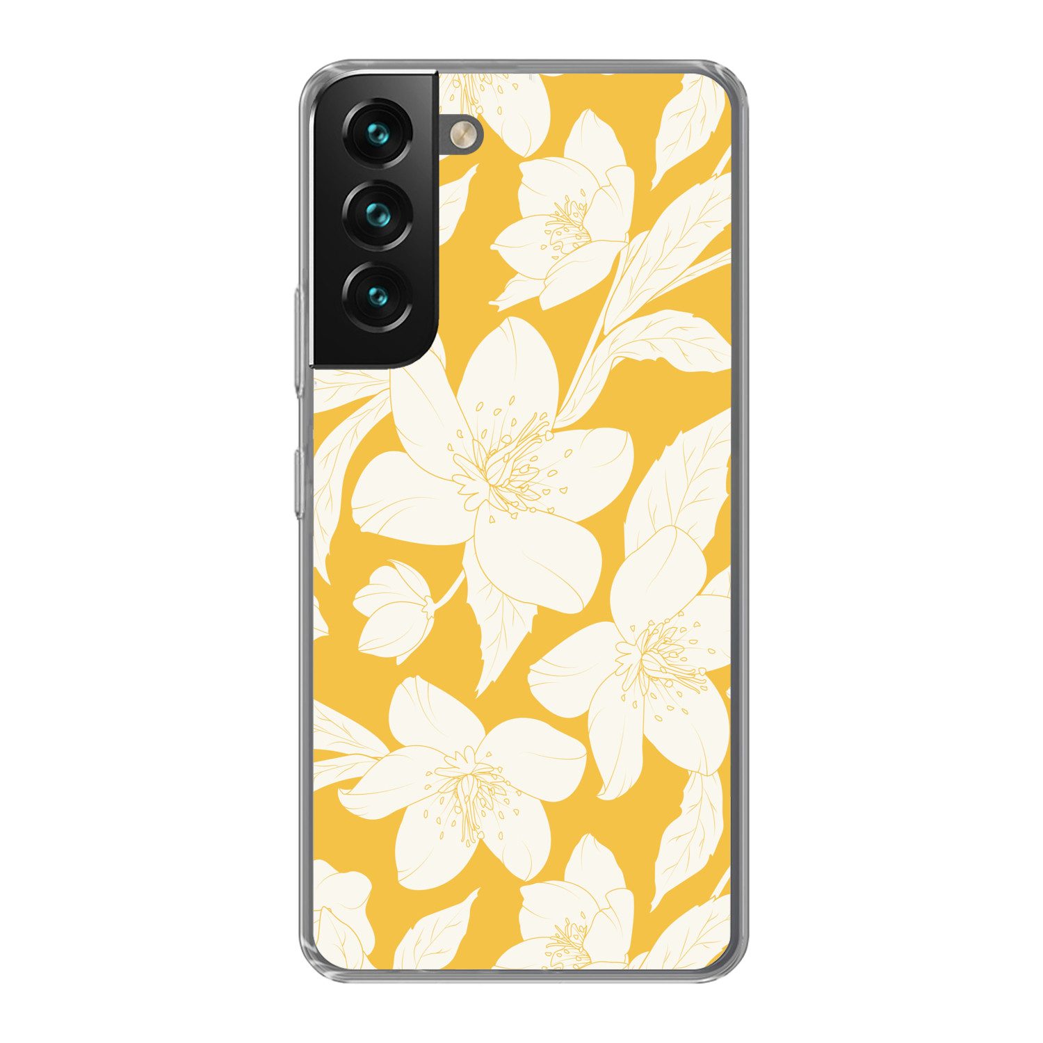 MuchoWow Handyhülle für Samsung Galaxy S22 Plus Blumen - Muster - Gelb - Weiß, Phone Case, Silikon, Schutzhülle Dünn