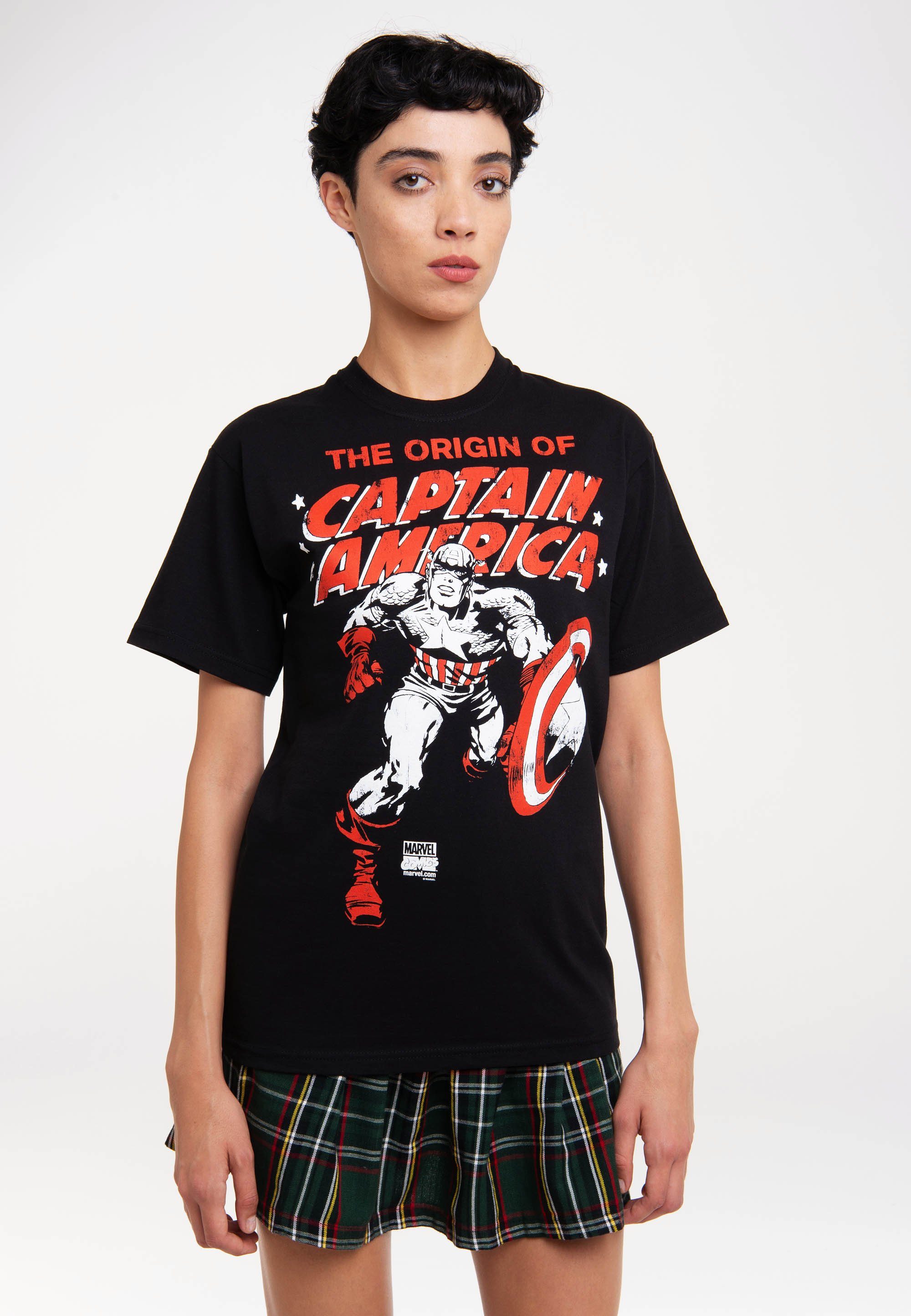 LOGOSHIRT T-Shirt The Origin Of Captain America mit lizenziertem Print