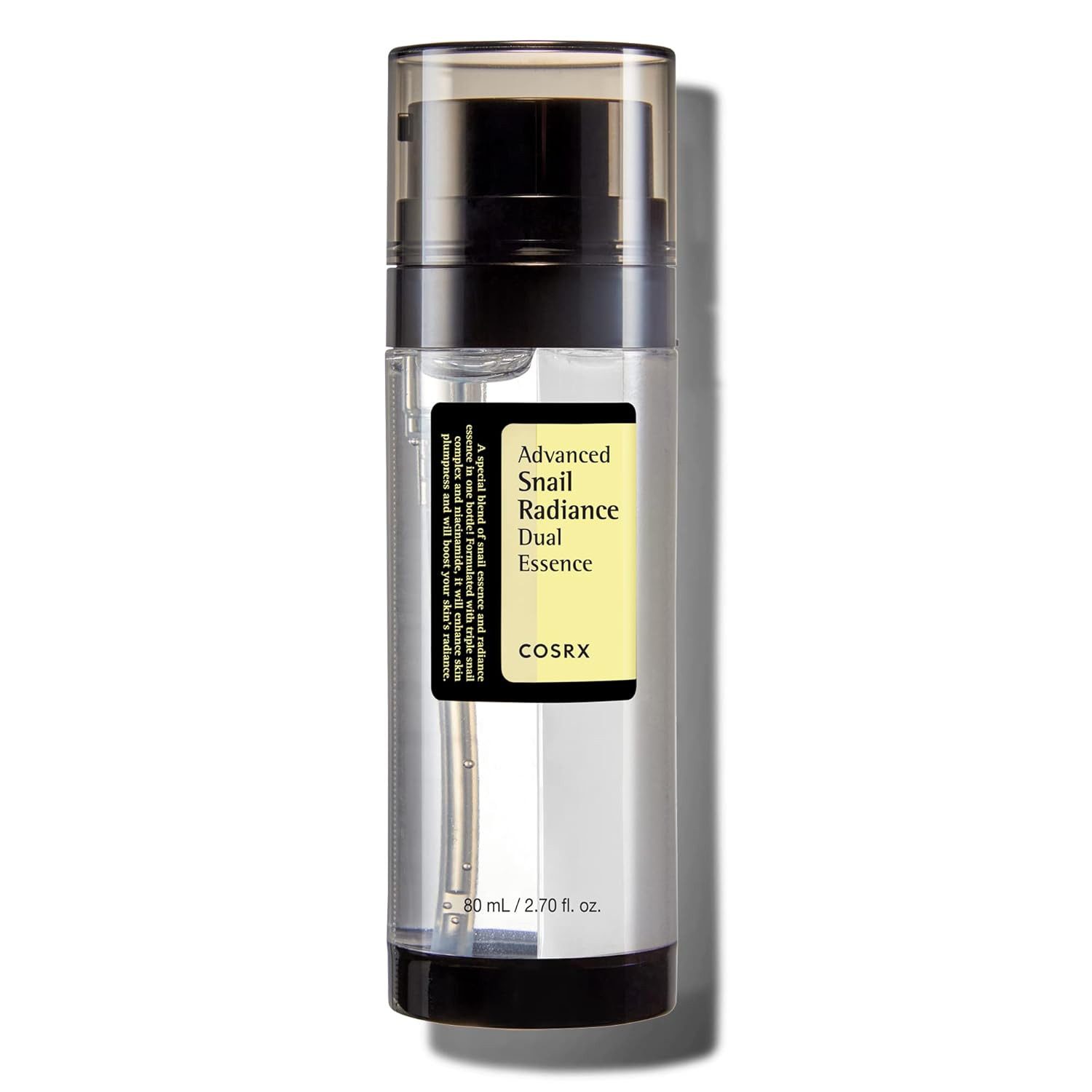 Cosrx Gesichtsserum Advanced Snail Radiance Dual Essence 80ml hochkonzentrierte Wirkstoffformel, K-Beauty Original, Dual-Essenz mit zwei Kammern, innovatives Pumpsystem