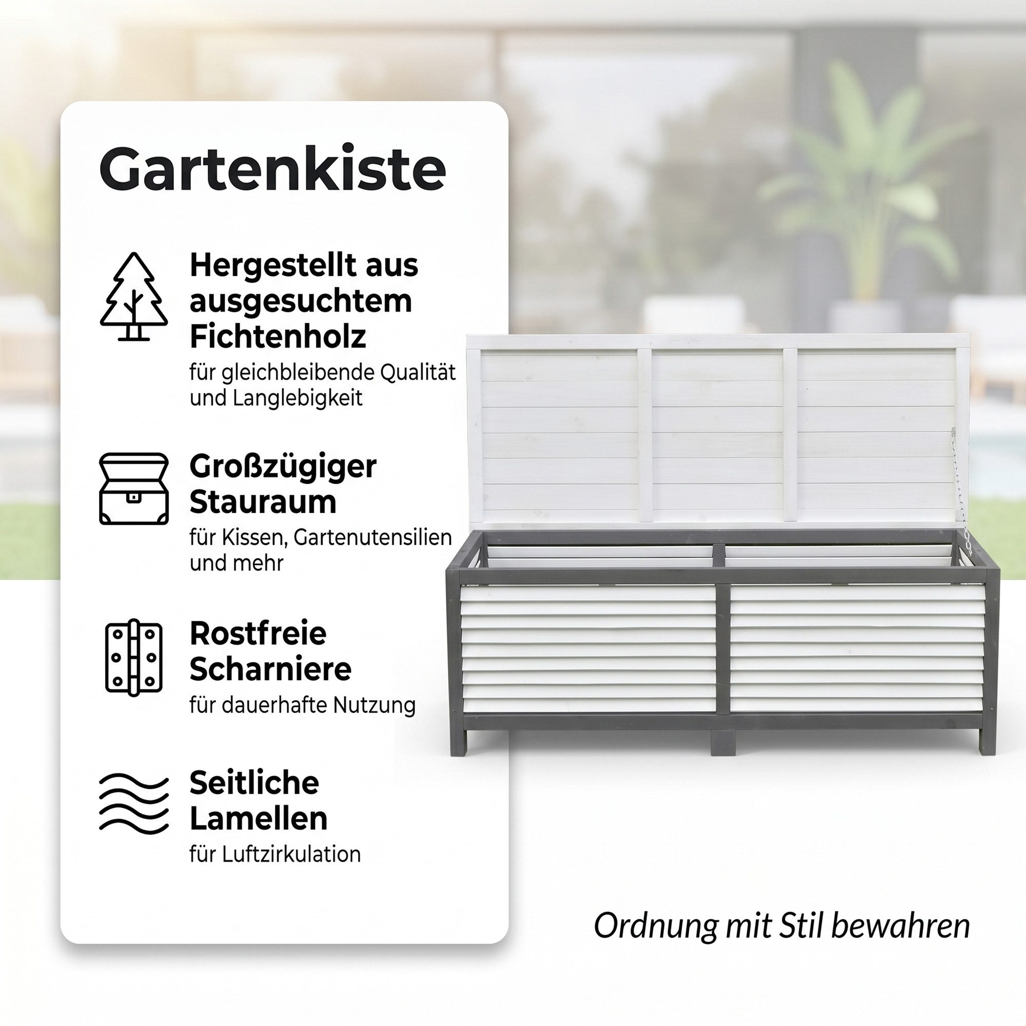 Mucola Auflagenbox Kissenbox Gartentruhe Gartenbox Auflagentruhe (Stück, Box), mit Deckel