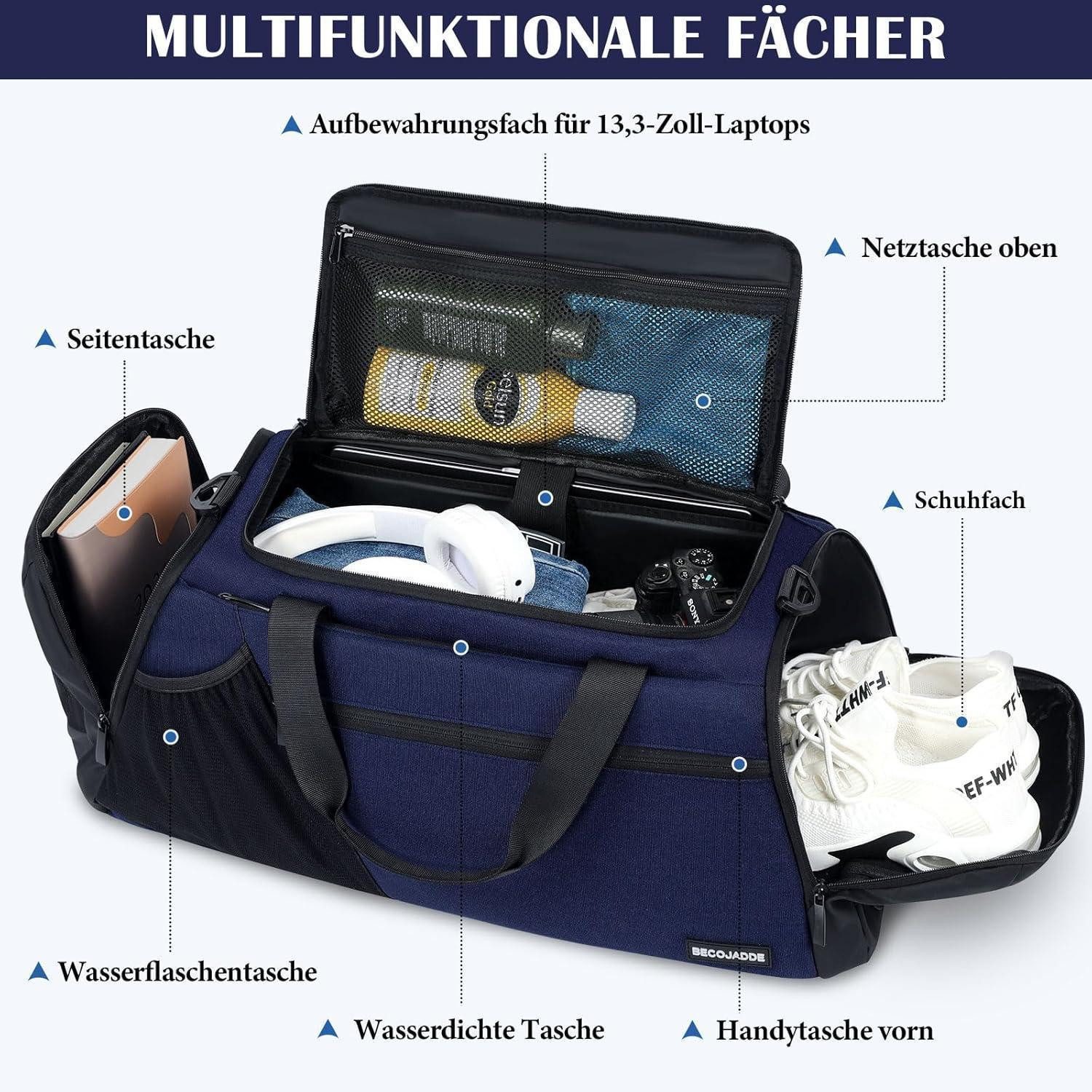 LuxusKollektion Sporttasche Sporttasche Herren 45L Groß Rucksack mit Schuhfach Nassfach