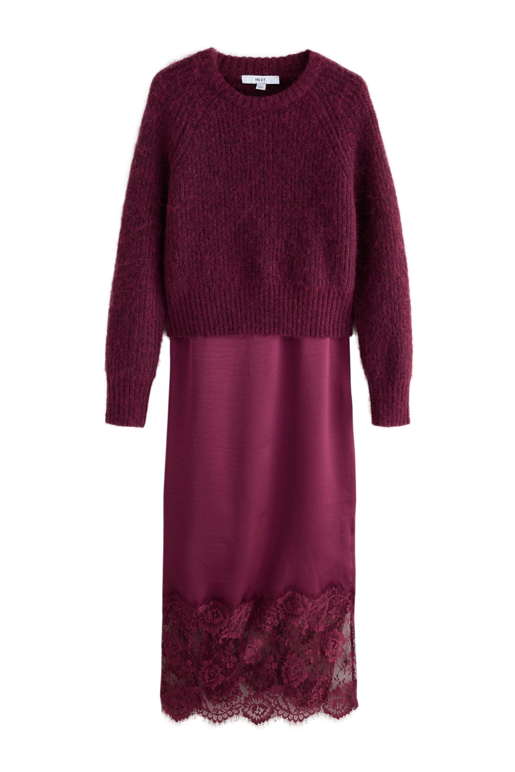 Next Strickkleid 2-in-1-Pulloverkleid mit Spitzenbesatz (2-tlg)