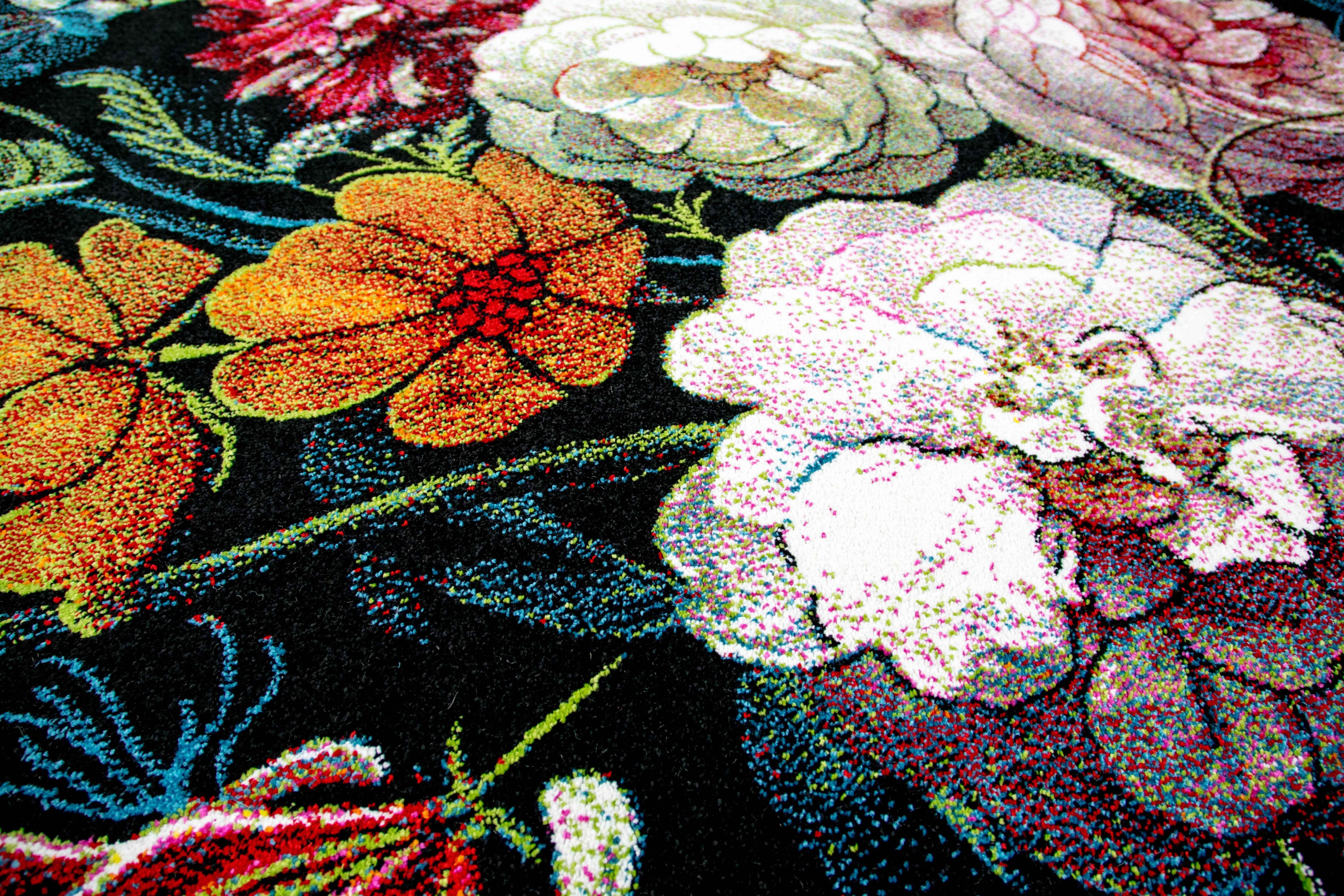 TeppichHome24 Teppich Teppich Blumenstrauß in schwarz, günstig online kaufen