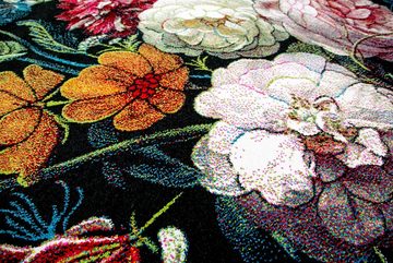 Teppich Teppich Blumenstrauß in schwarz, TeppichHome24, rechteckig