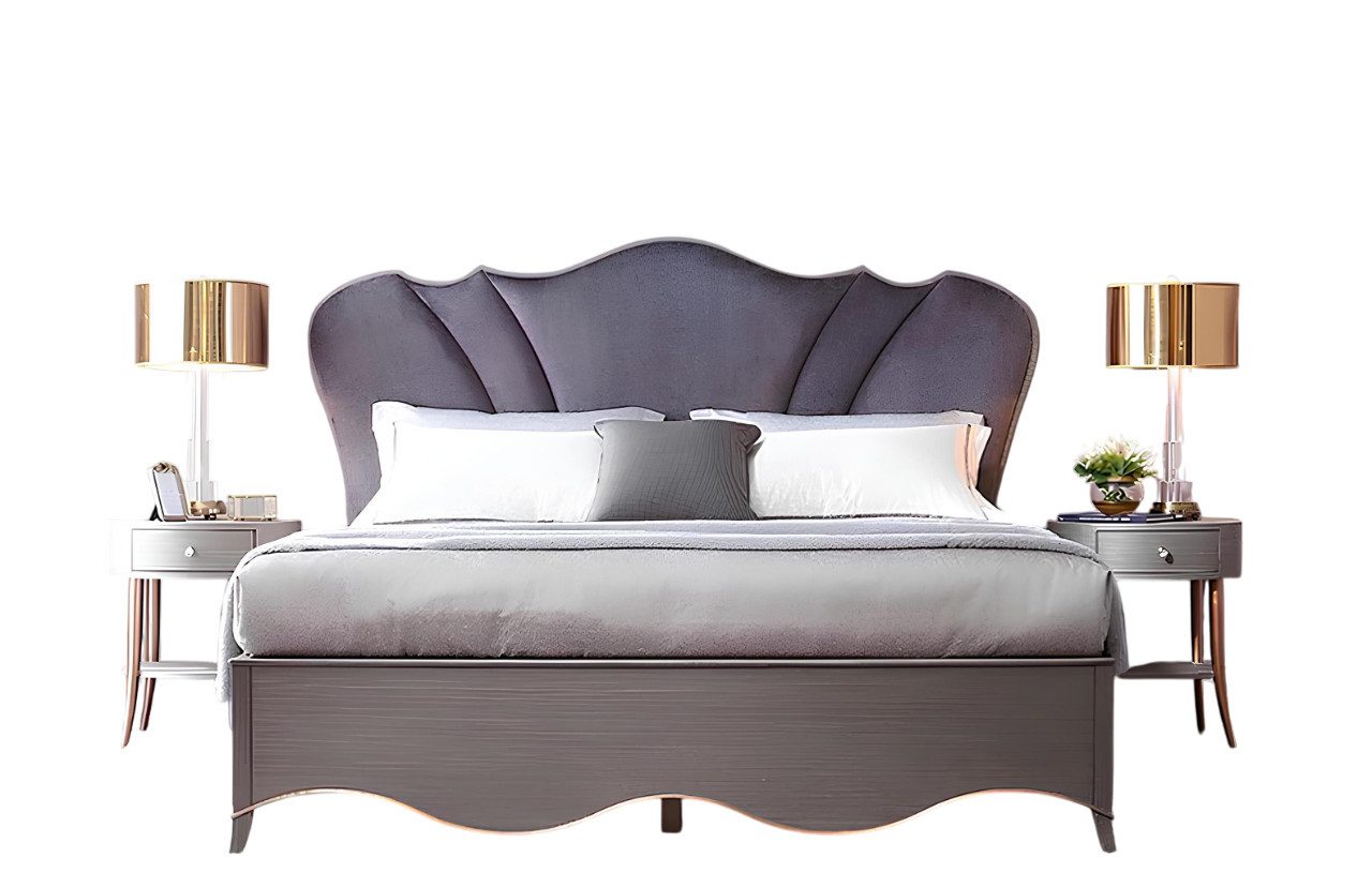 Bett Luxuriöses Doppelstoffbett Chesterfield im Schlafzimmer mit