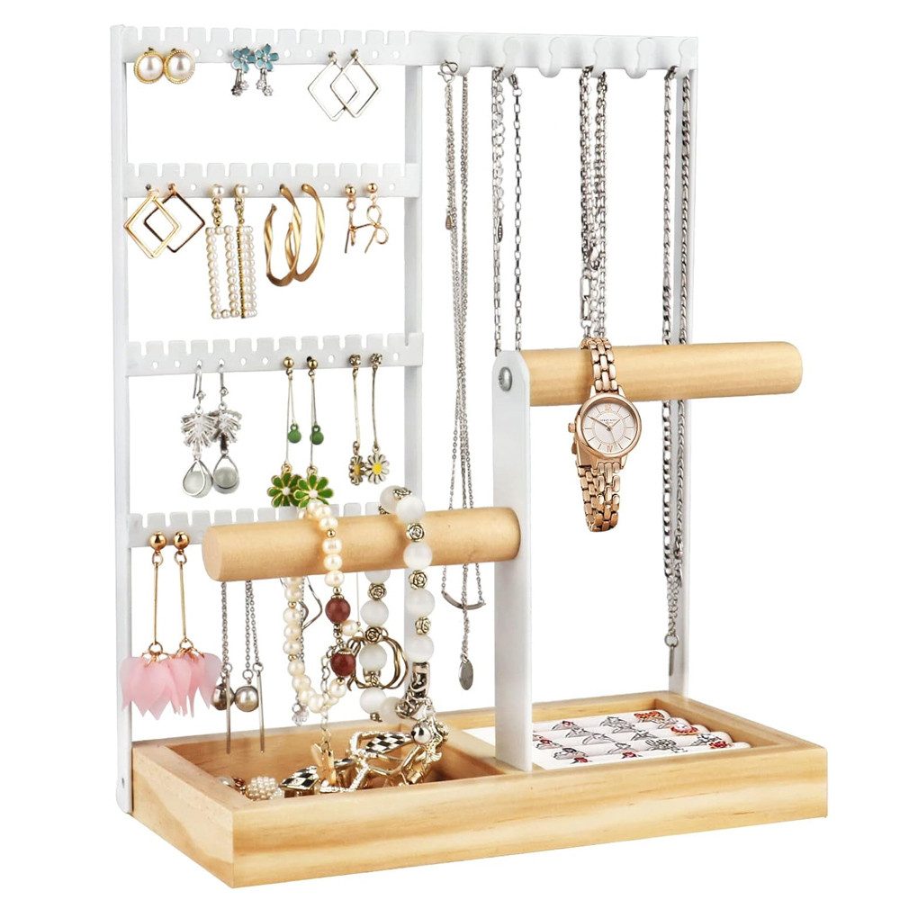 TUWENA Schmuckständer 4 Tier Schmuckhalter Kettenständer mit Aufbewahrung & Ohrringhalter