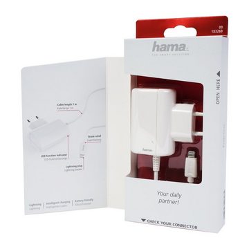 Hama Lightning Schnell Ladegerät 5W 1A 5V Weiß Smartphone-Ladegerät (Ladekabel Netzteil passend für Apple iPhone iPod etc)