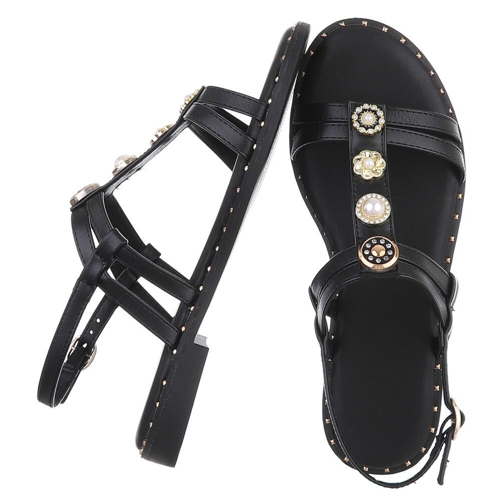 Ital-Design Damen Sandale mit Zierelementen und Fersenriemen Riemchensandalette (92002744) Blockabsatz Riemchensandalen in Schwarz