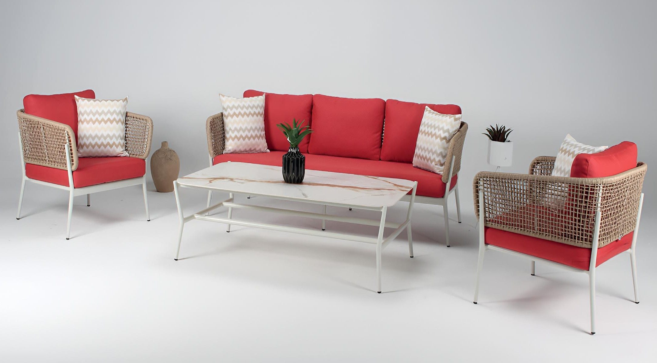 Xlmoebel Gartenlounge-Set Modernes Wohnzimmer Set mit Sessel, 3-Sitzer Sofa und Couchtisch, (2-tlg), Made in Europa
