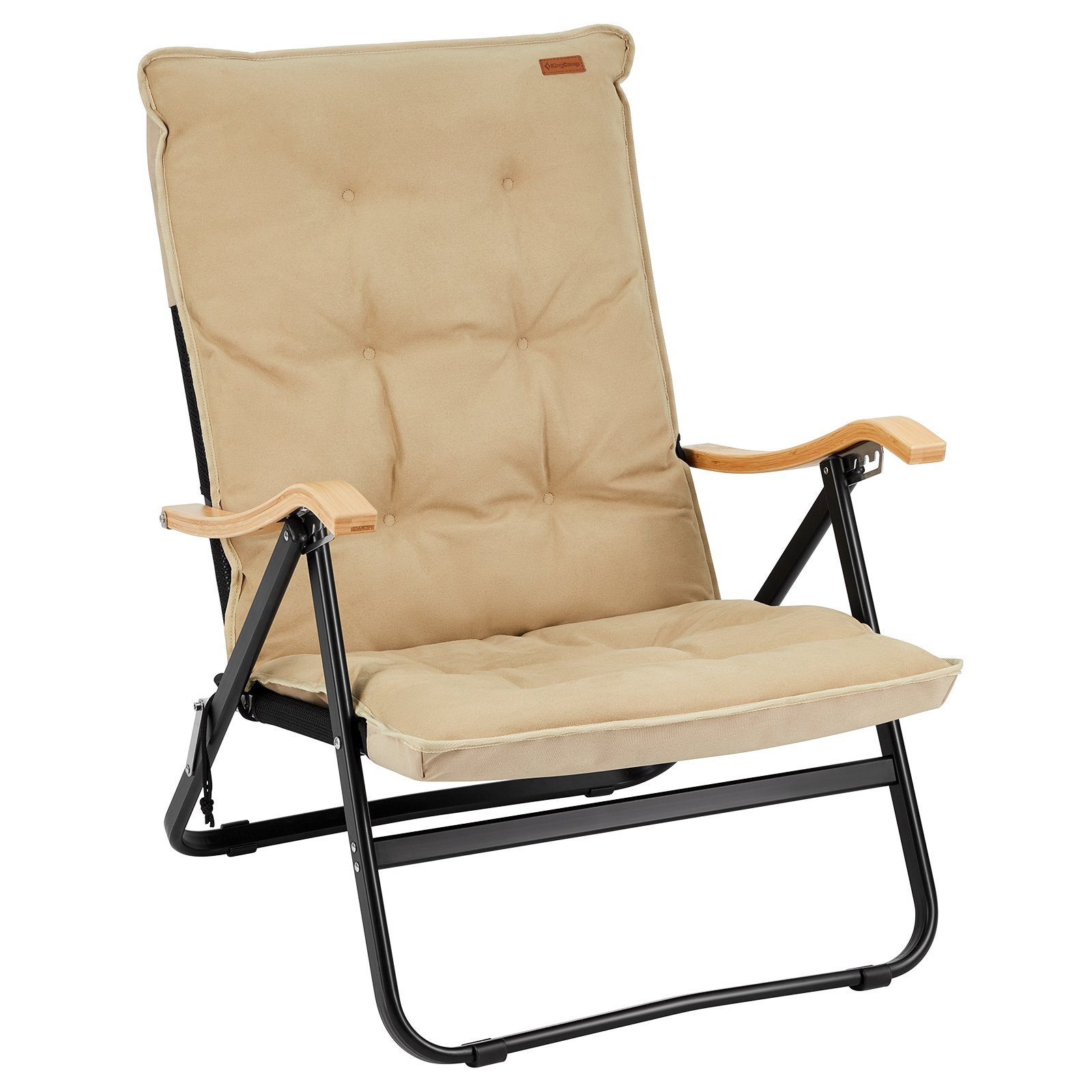 KingCamp Campingstuhl Lounge Chair Hayden Deluxe Polster, Camping Stuhl XL Niedrig Holz 150 kg