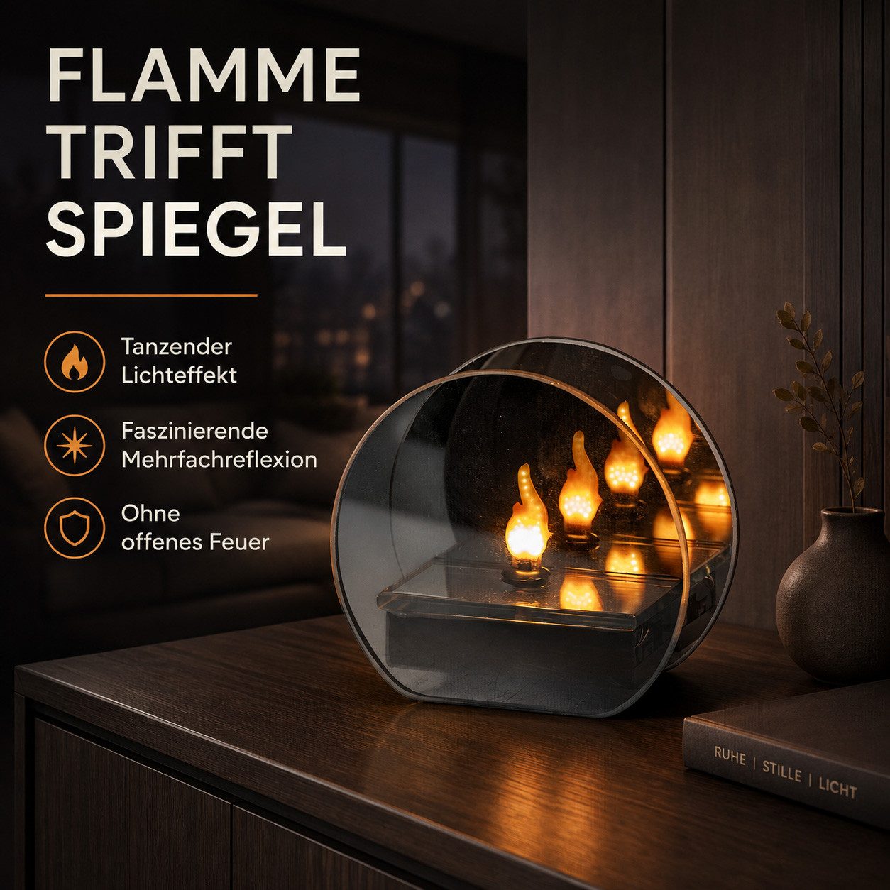 formano LED Dekolicht Flames Spiegelfeuer Magic-Grey 11 cm mit 6/18h-Timer, LED fest integriert – Bild 2 von 5