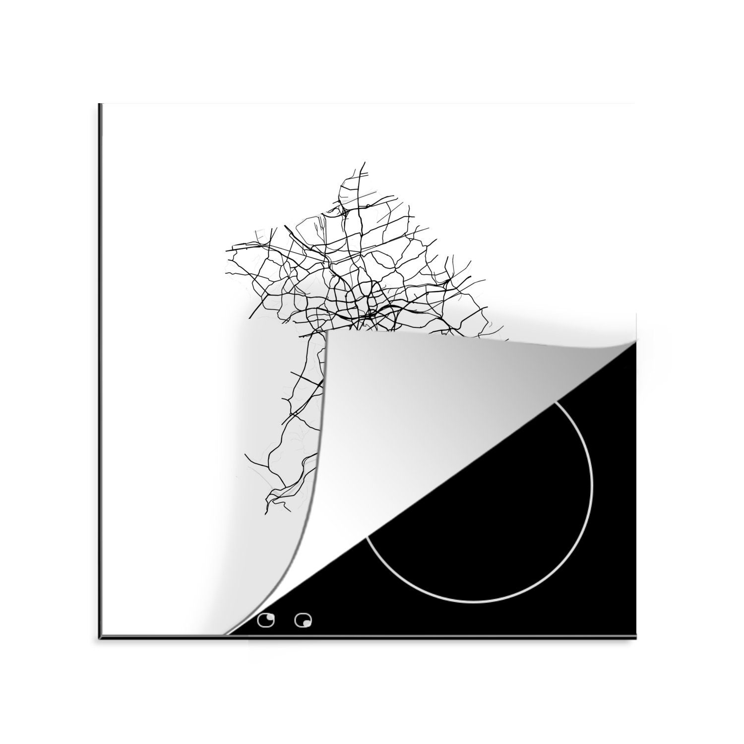 MuchoWow Herdblende-/Abdeckplatte Stadtplan - Deutschland - Schwarz-weiß - Essen - Karte, Vinyl, (1 tlg), 78x78 cm, Ceranfeldabdeckung, Arbeitsplatte für küche | Herdabdeckplatten