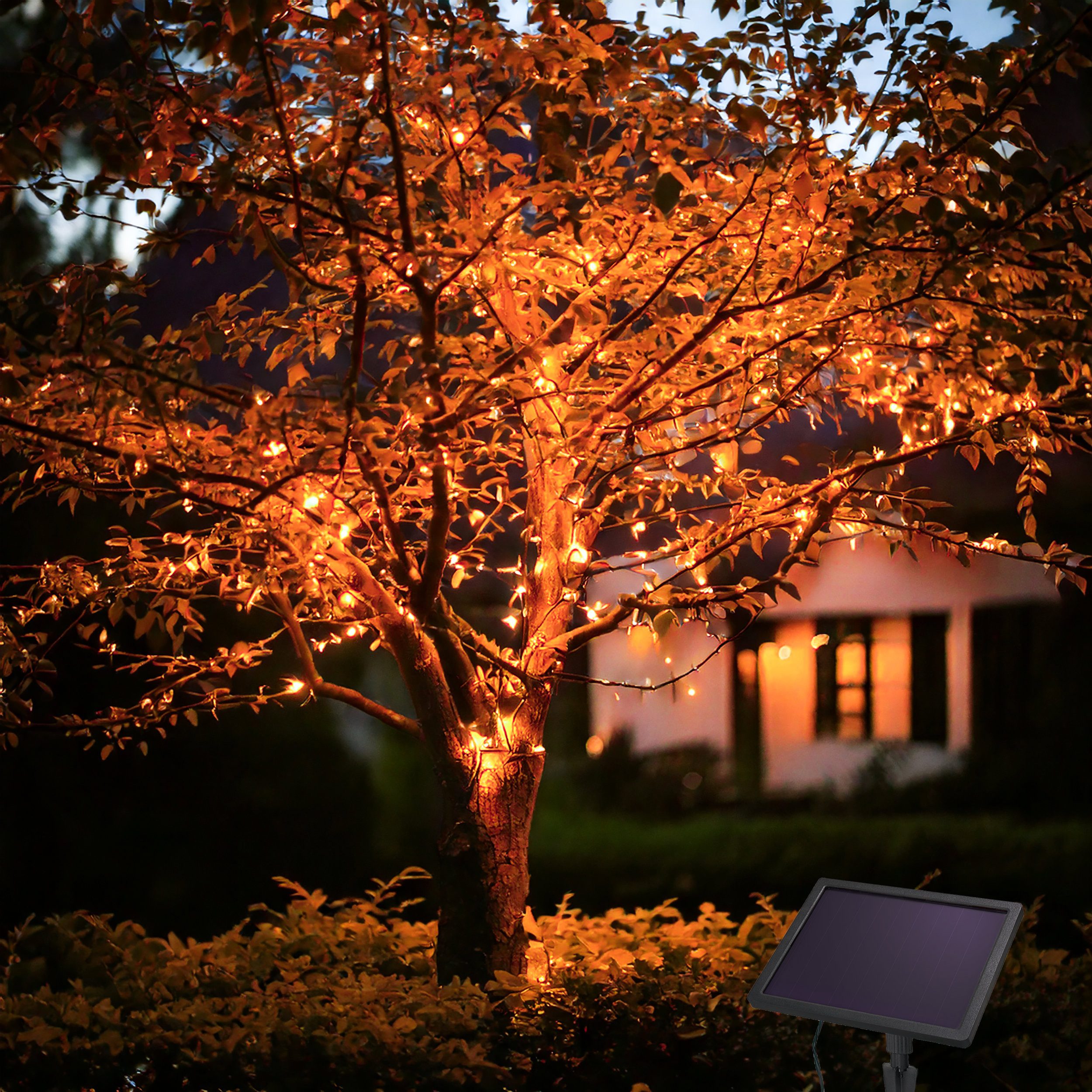 esotec LED-Lichterkette Solar LED-Kette 20m 200 LEDs bernsteinfarben 1800K außen IP44 102569