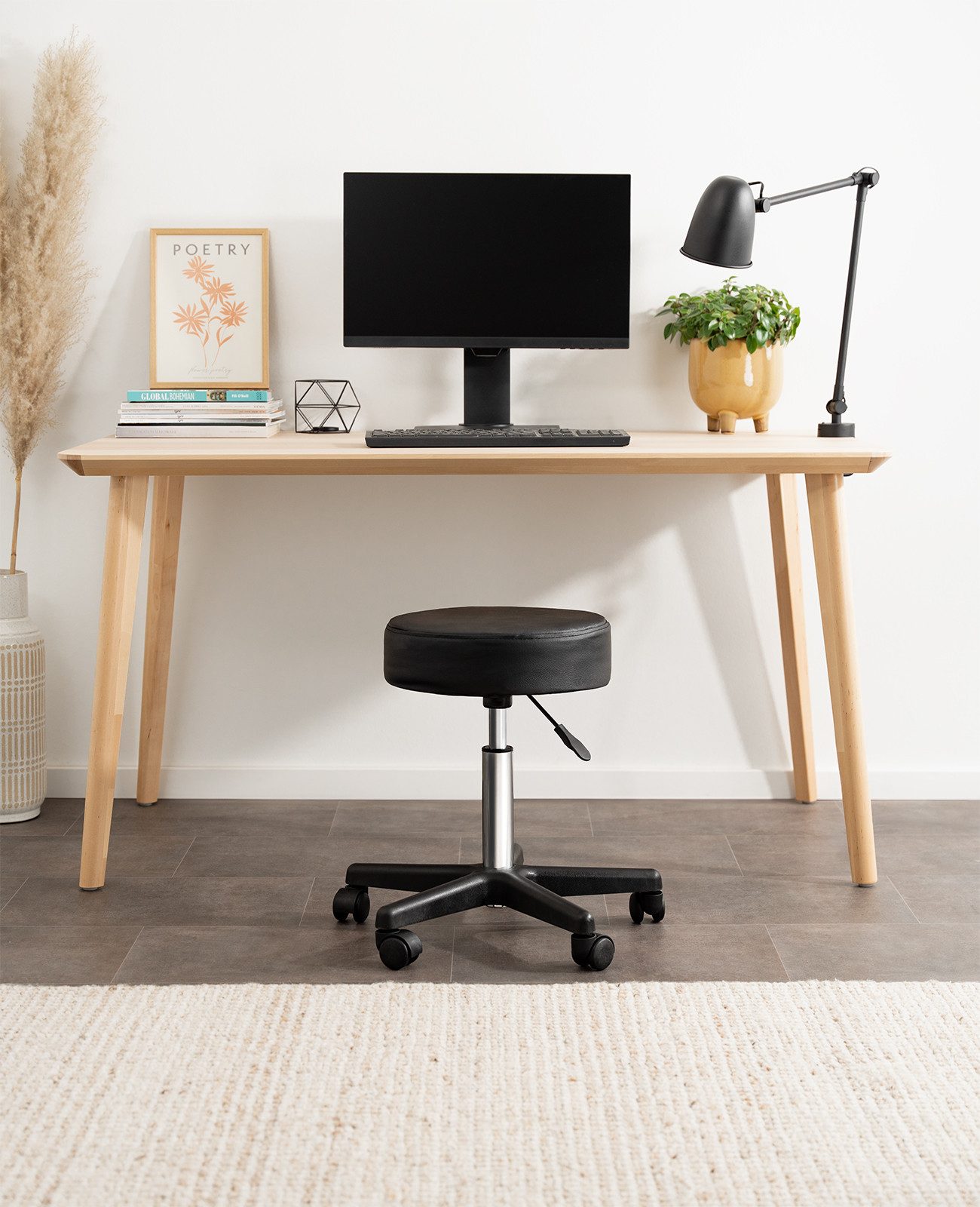 dibea Drehhocker 360° & stufenlos höhenverstellbar (1 St), Rollhocker mit 5 Rollen, Arbeitshocker gepolstert