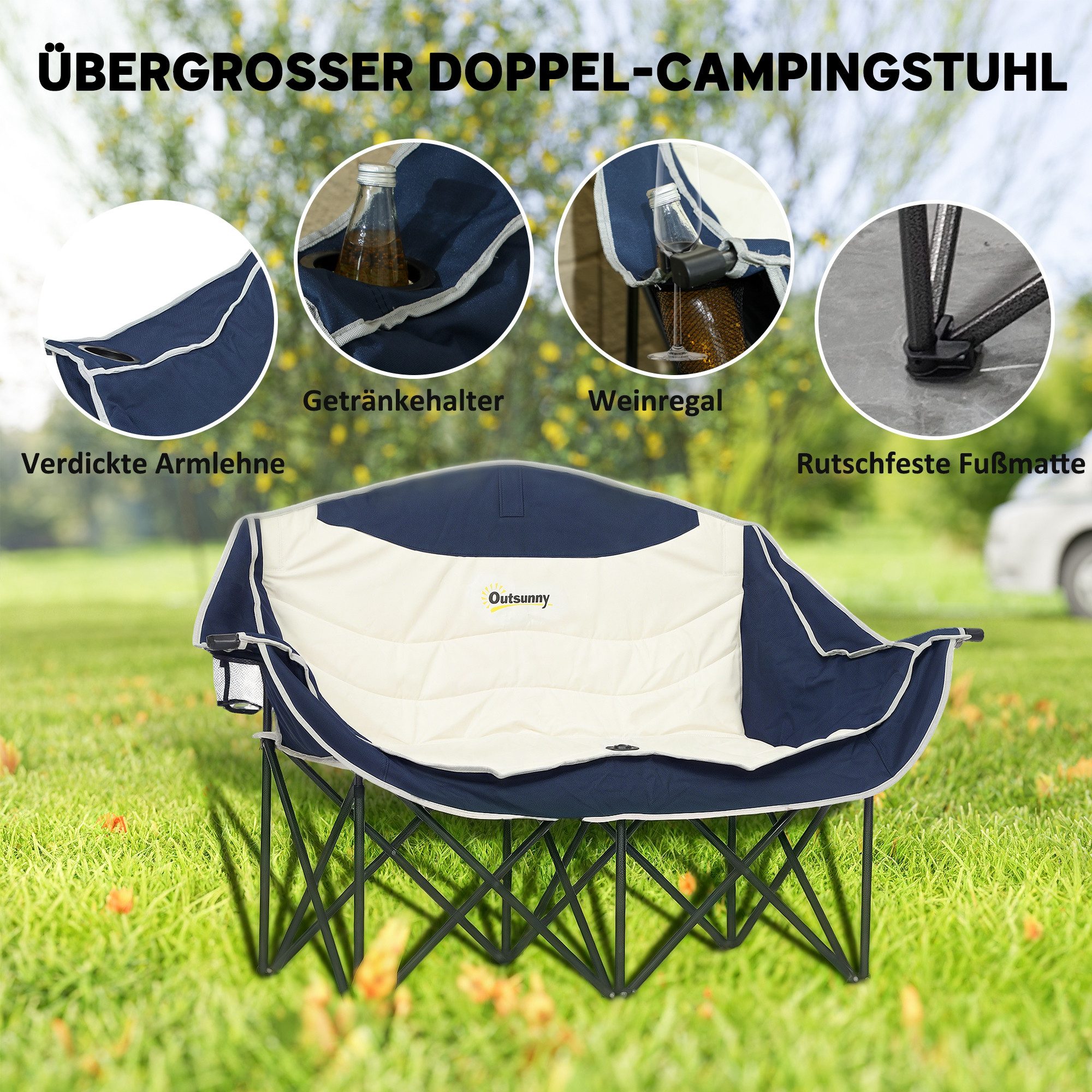 Outsunny Campingstuhl Klappstuhl robust leicht gepolstert Angelstuhl Gartenstuhl (Faltstuhl, 1 St), für Garten Camping Strand – Bild 4 von 5