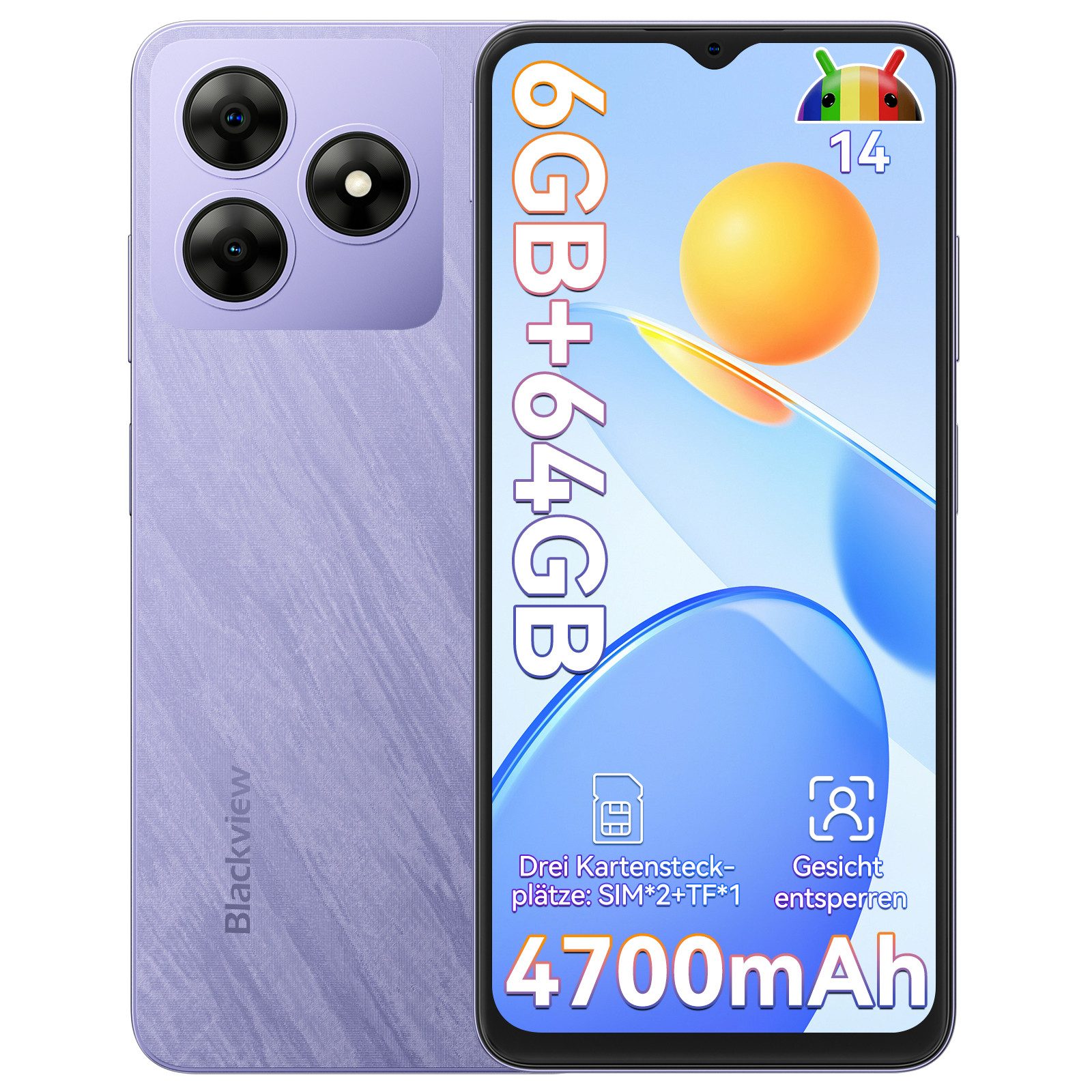 blackview Wave8C 4GB+64GB 6.56'' Smartphone (6.56 Zoll, 64 GB Speicherplatz, 13 MP Kamera, Android 14, Dual SIM 4G, AI-Dialog)