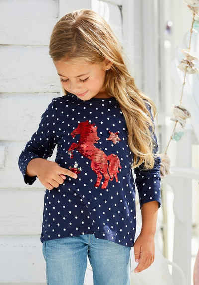 KIDSWORLD Langarmshirt für kleine Mädchen, mit aufwendiger Wendepailletten Applikation