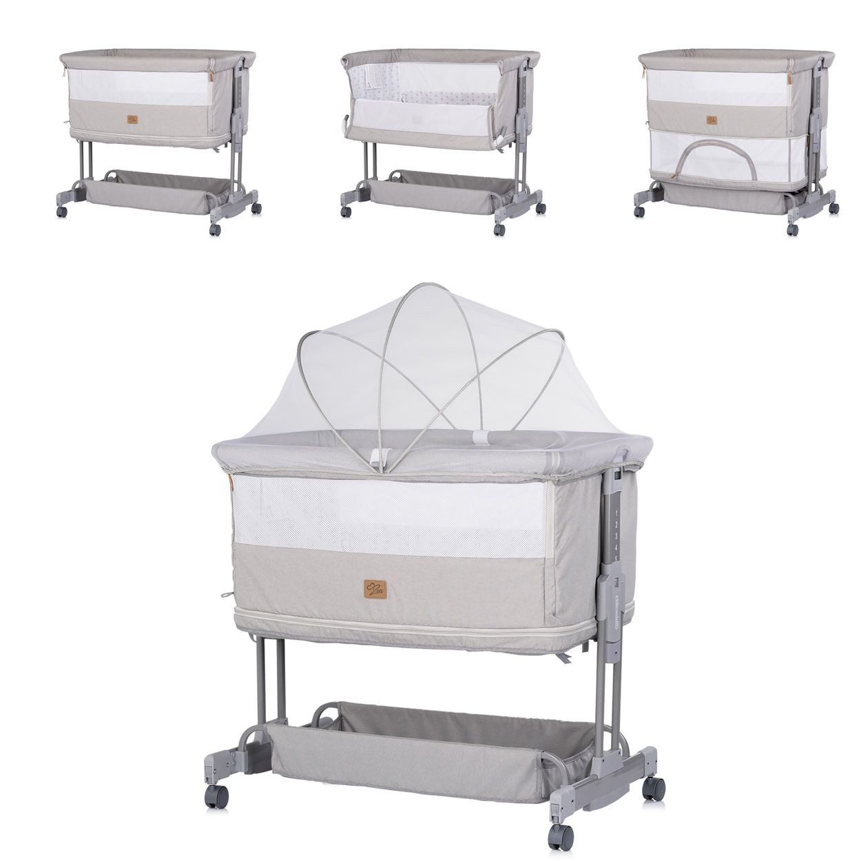 Chipolino Komplettbett Zen 2 in 1, Babybett Schaukelfunktion 7 Höhen Moskitonetz