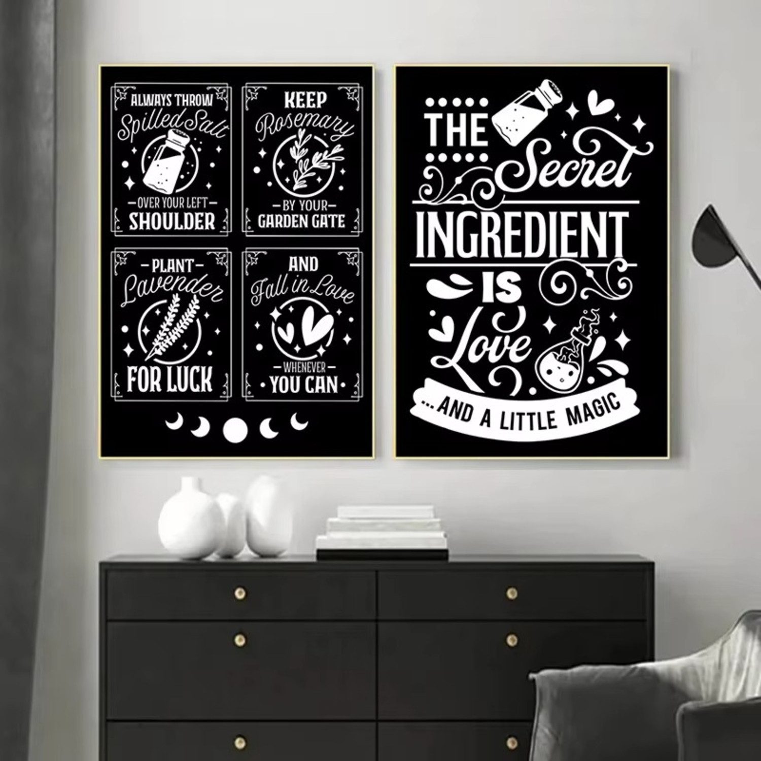 TPFLiving Kunstdruck OHNE RAHMEN, Magische Hexenkunst mit Katze und Trank - (Leinwandbild XXL), Farben: Farben: Schwarz, WeißGröße: 20x30cm